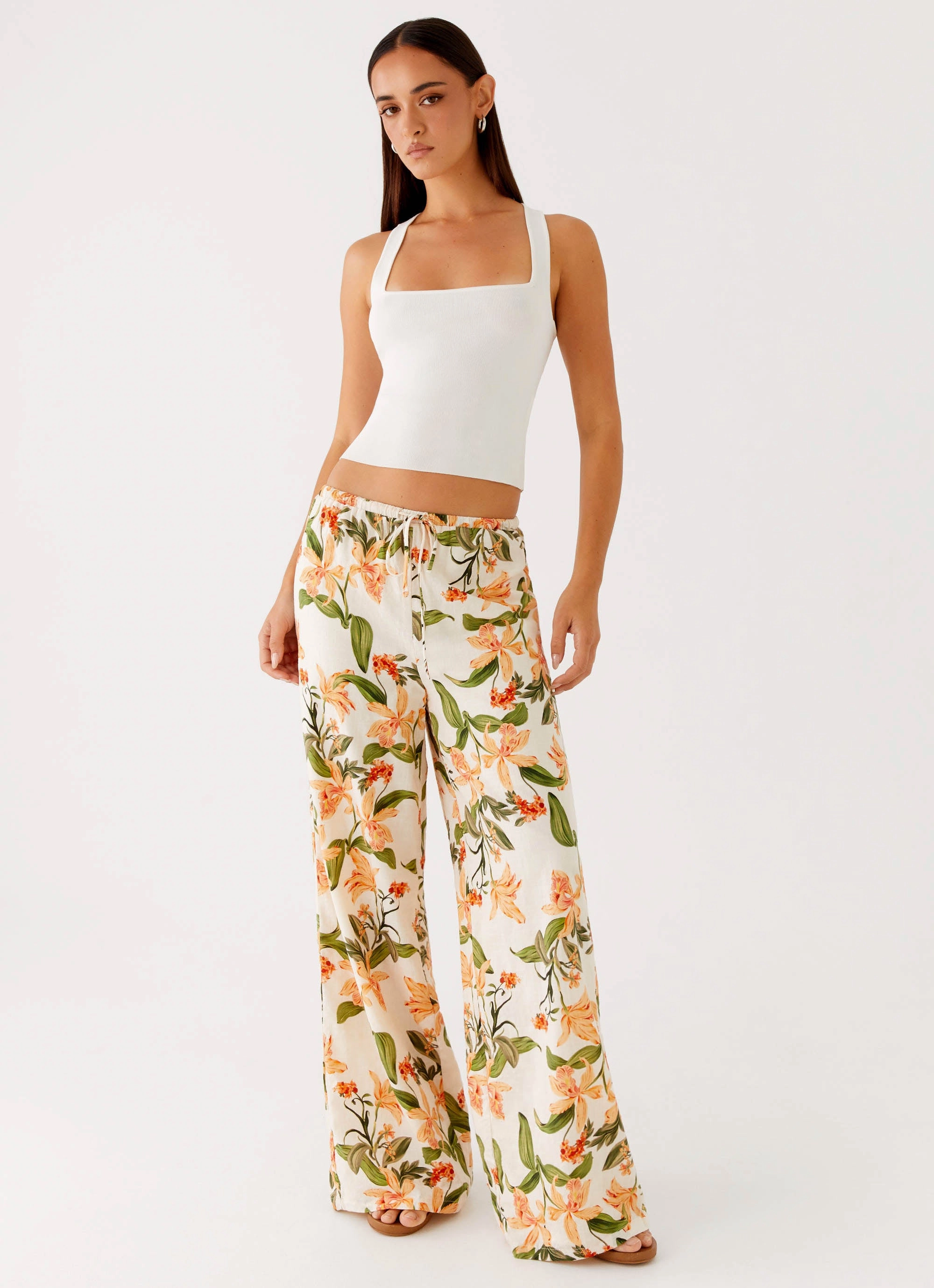Dalida Linen Pants - Floral Print Flexible Layer
