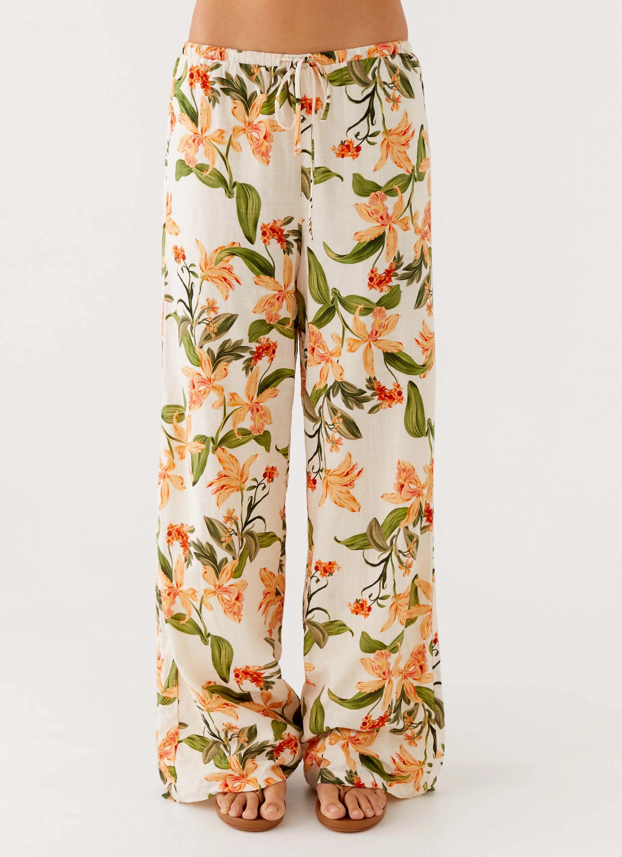 Dalida Linen Pants - Floral Print Durable Seam Construction