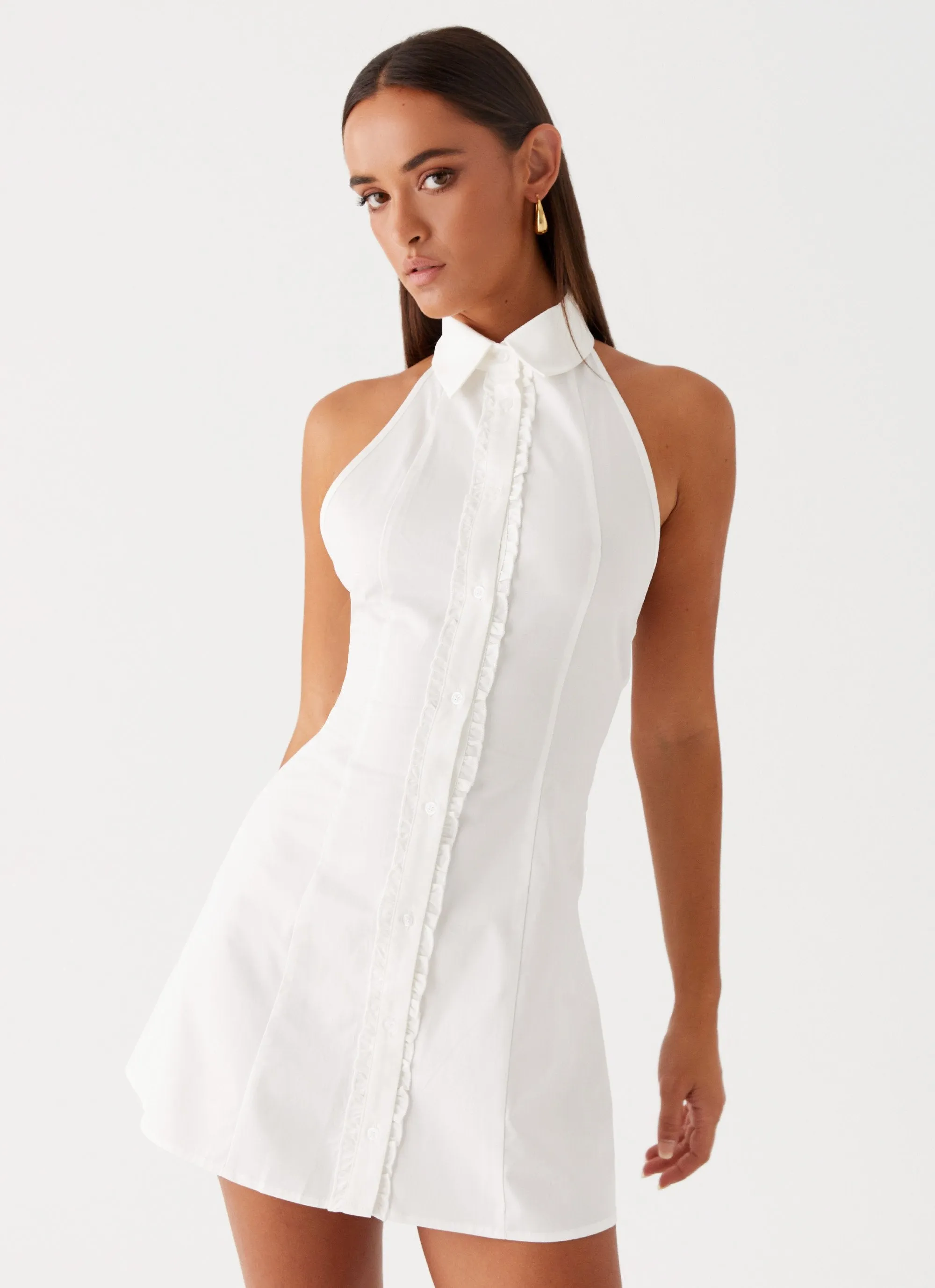 Dallas Collared Mini Dress - White Nautical Look