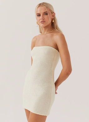 Vibe Choice Comfortable Design Wear Dance The Night Tube Knit Mini Dress - Pearl Shimmer