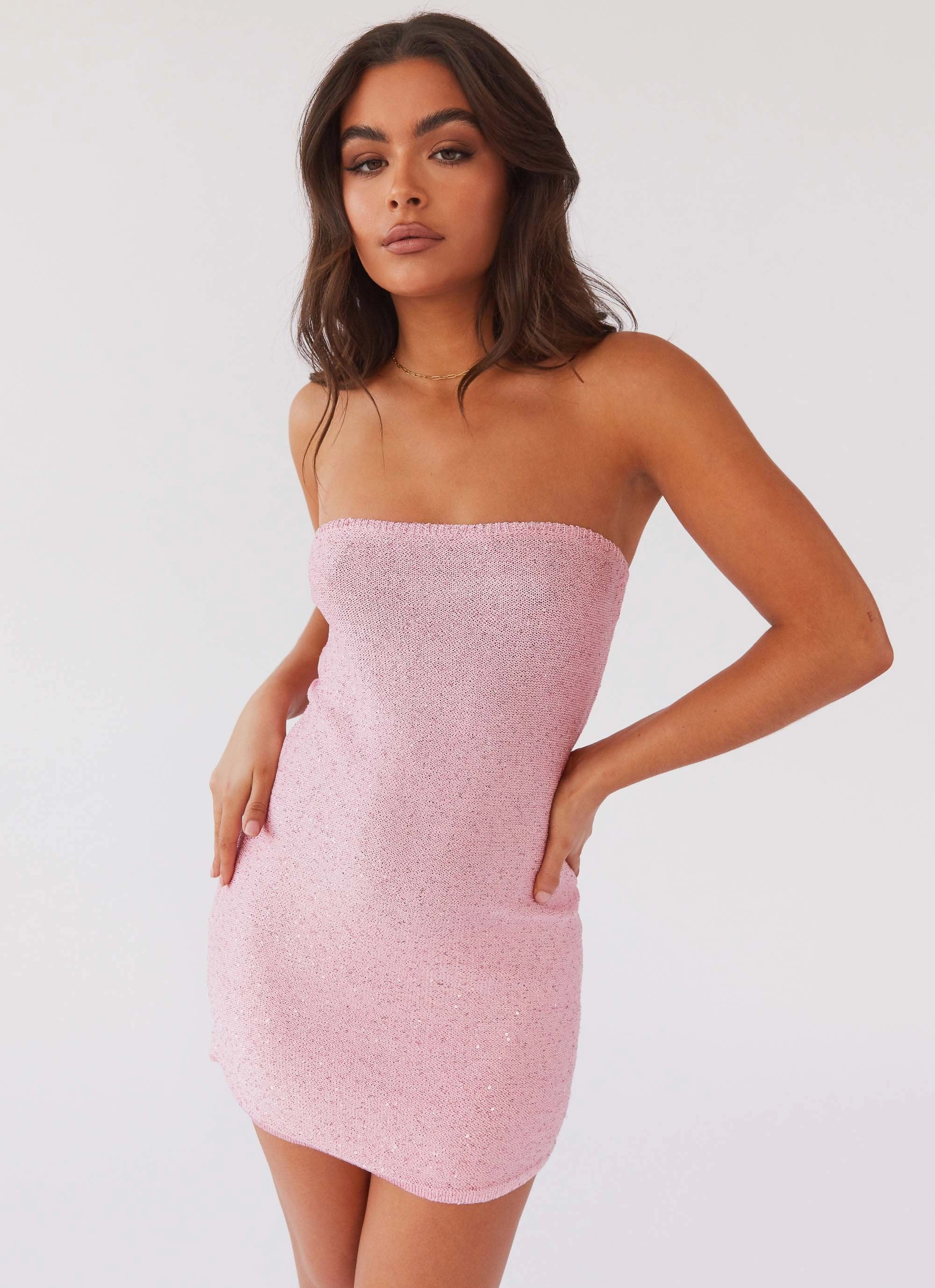 Dance The Night Tube Knit Mini Dress - Pink Dusk Bold-Color Sophisticated Comfort