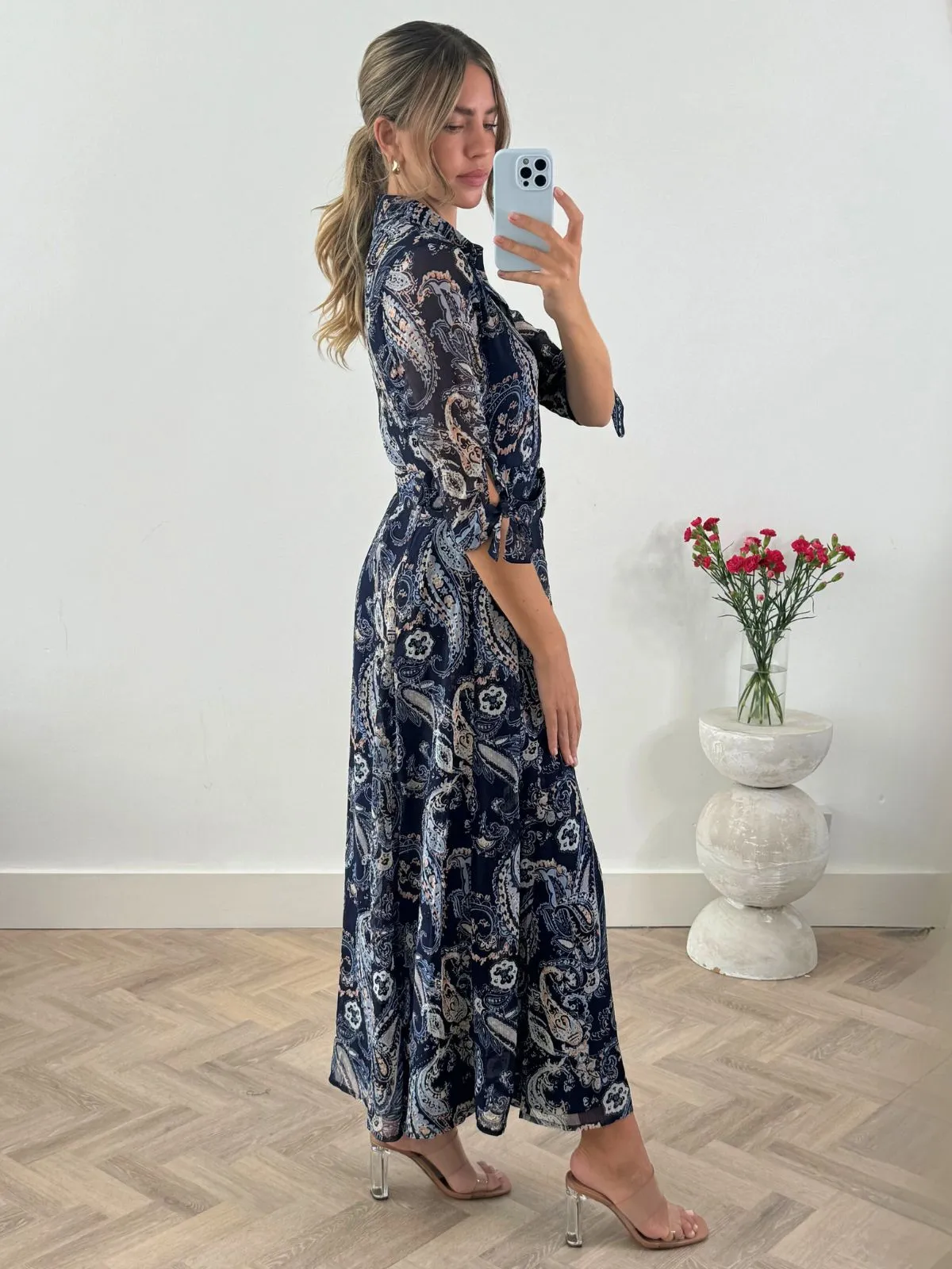 Daphne Belted Shirt Dress / Blue Paisley Breezy Fit Global Style