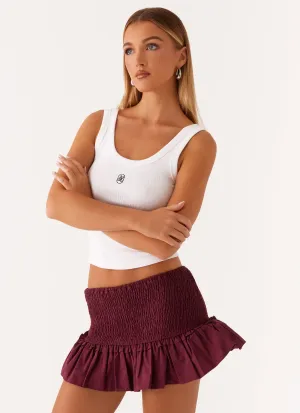 Cozy Finish Lightweight texture Darlee Shirred Mini Skirt - Mulberry