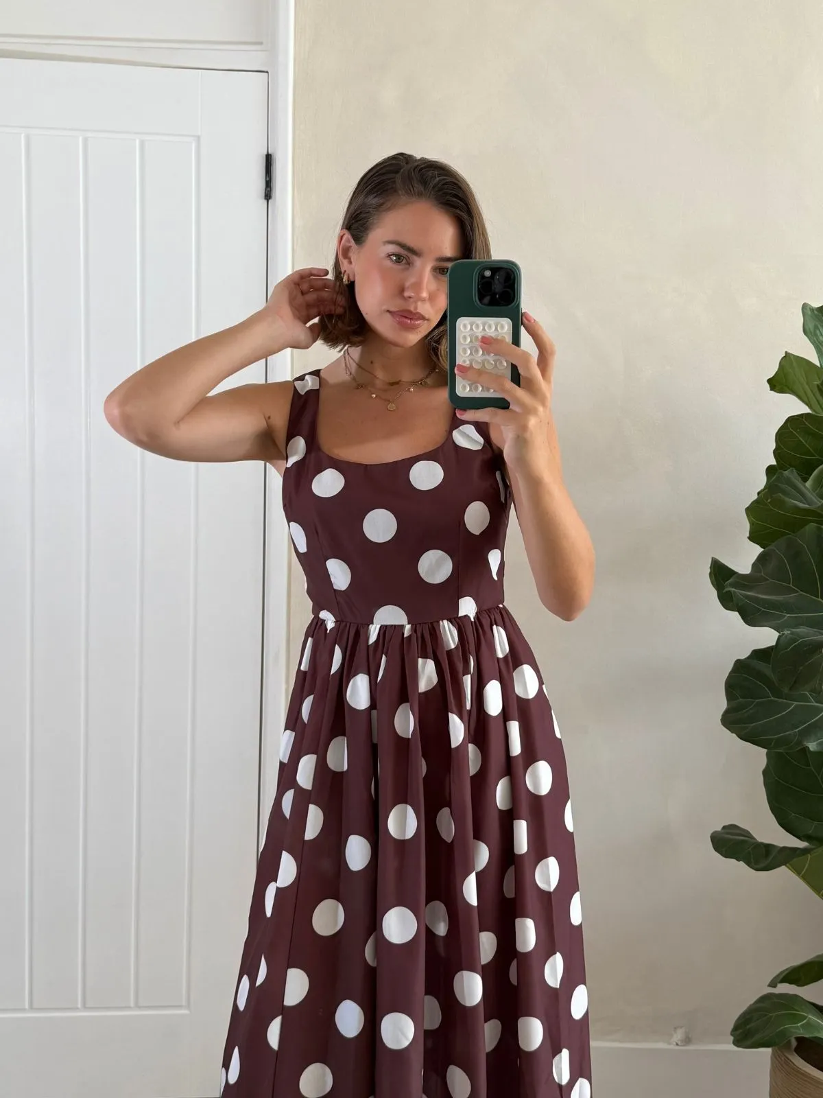 Playful touch Bold Design Davica Chocolate Brown and Cream Polka Dot Midi Dress