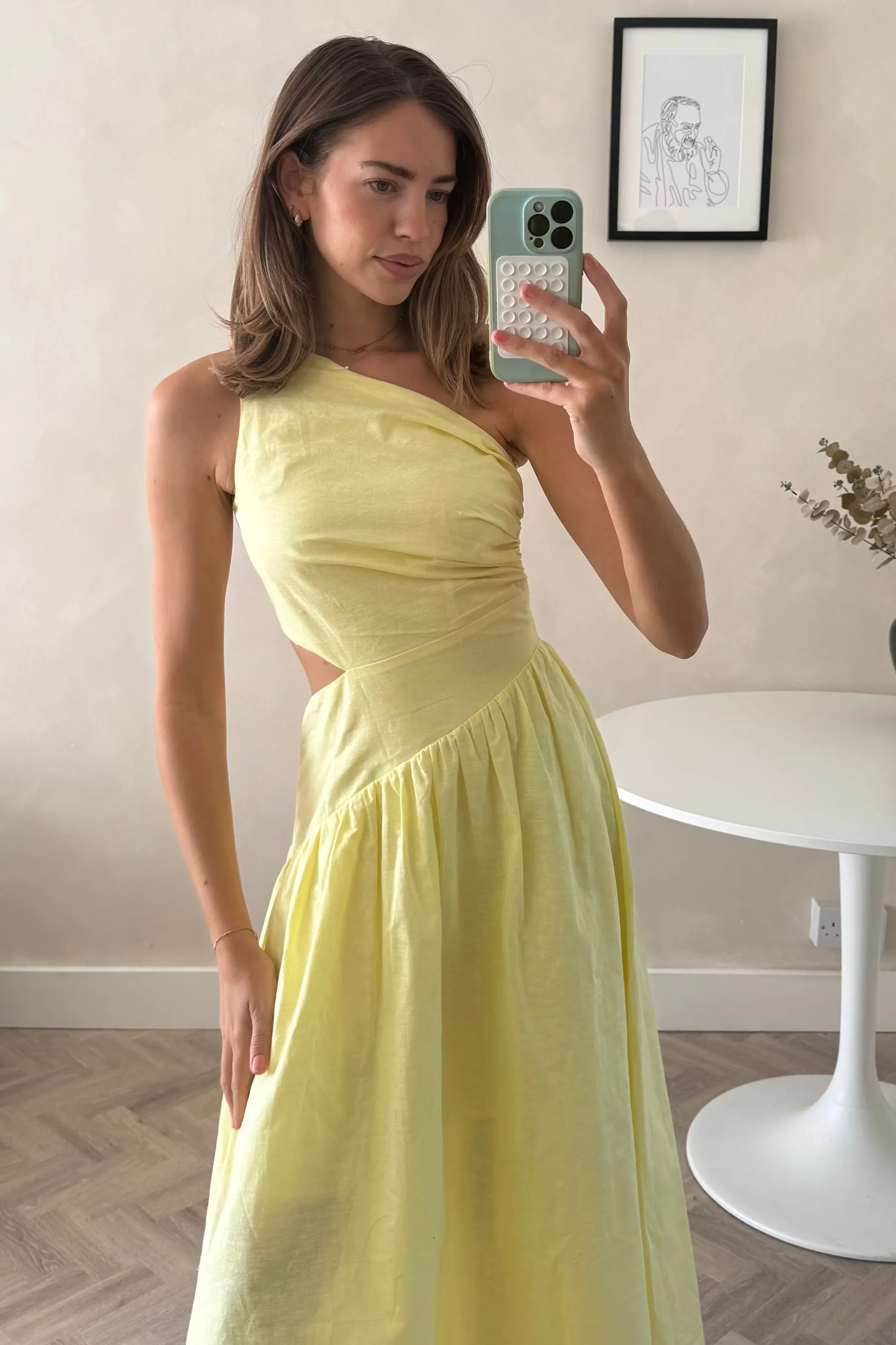 Cool Season Jasmine Cut Out One Shoulder Dress in Yellow