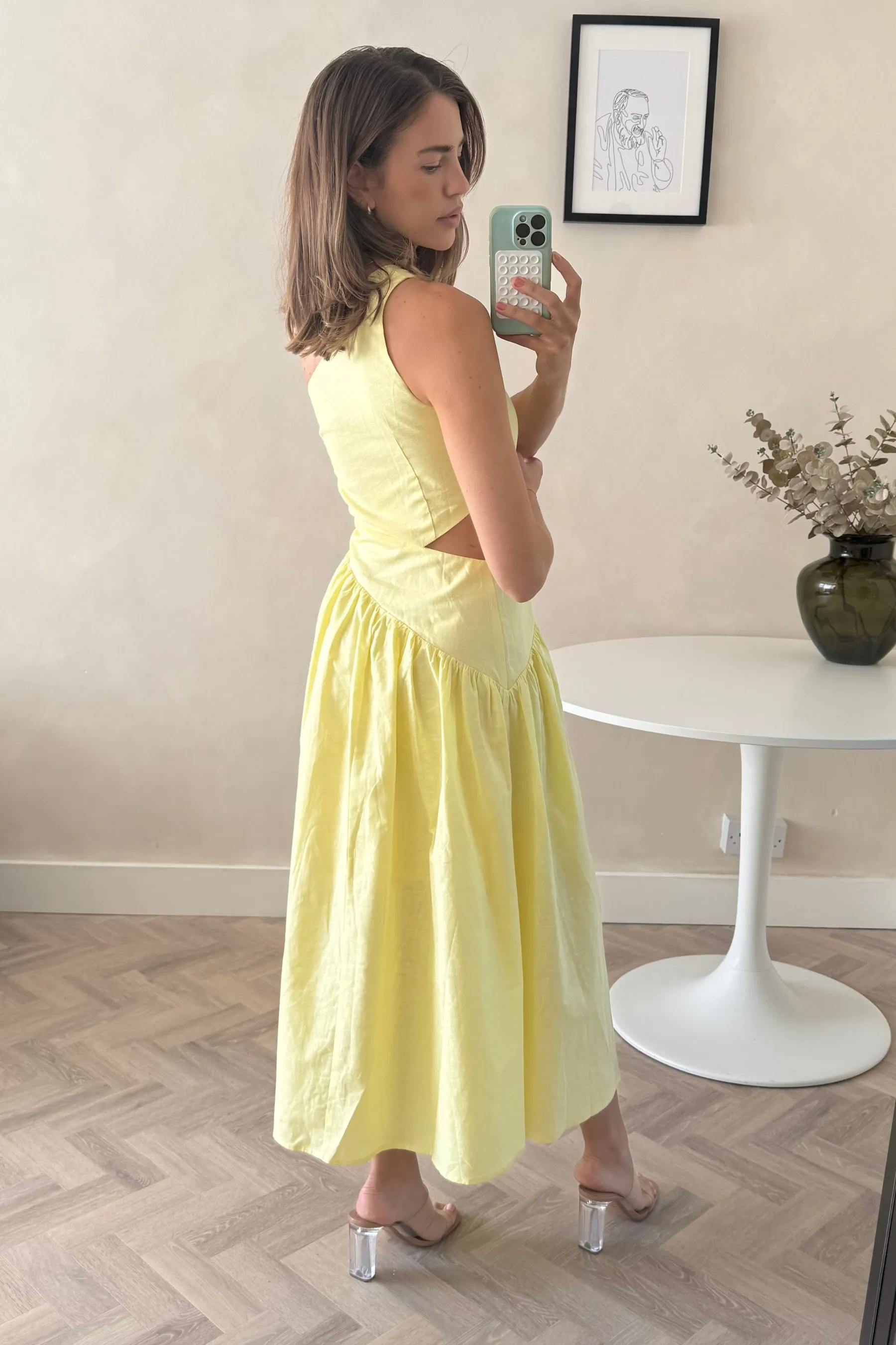 Halter-Neck Sleek and Simple Jasmine Cut Out One Shoulder Dress in Yellow