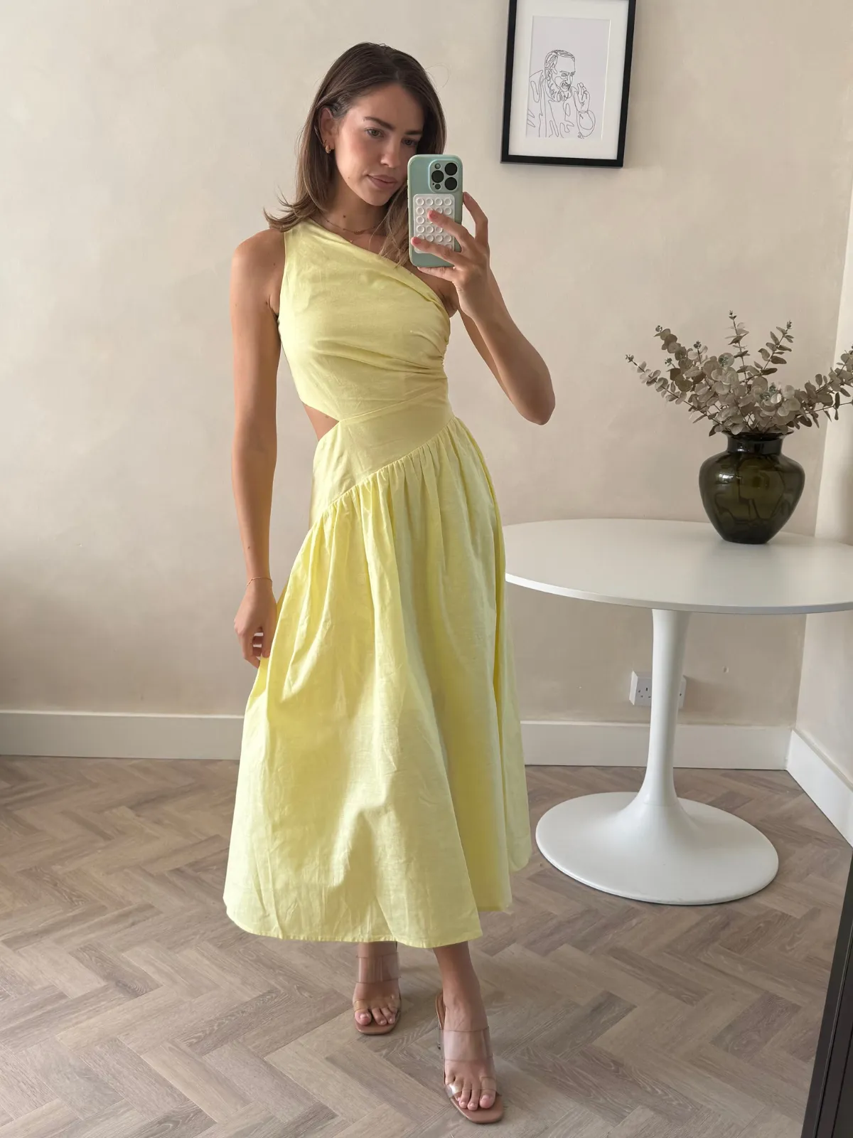 Jasmine Cut Out One Shoulder Dress in Yellow Light And Airy