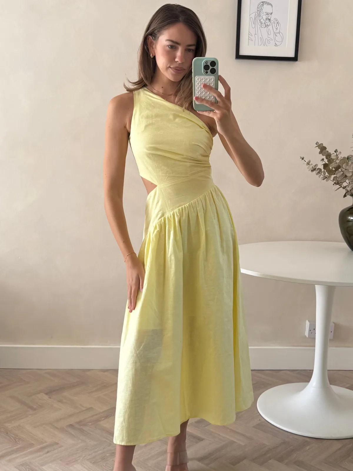 Jasmine Cut Out One Shoulder Dress in Yellow Tactile Feel
