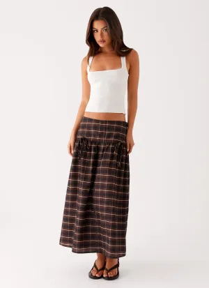 Quiet Places Midi Skirt - Chocolate Check Vibrant Flow Washable fabric