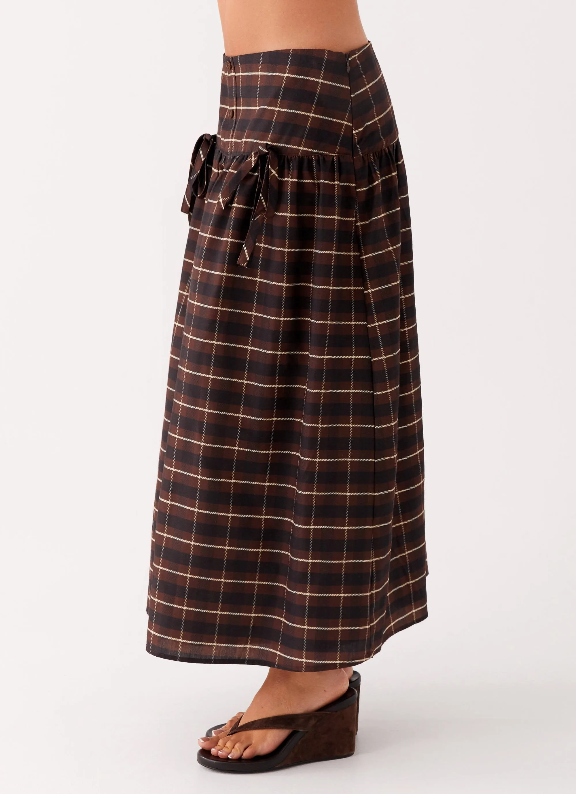 Daily Style Simple Look Quiet Places Midi Skirt - Chocolate Check