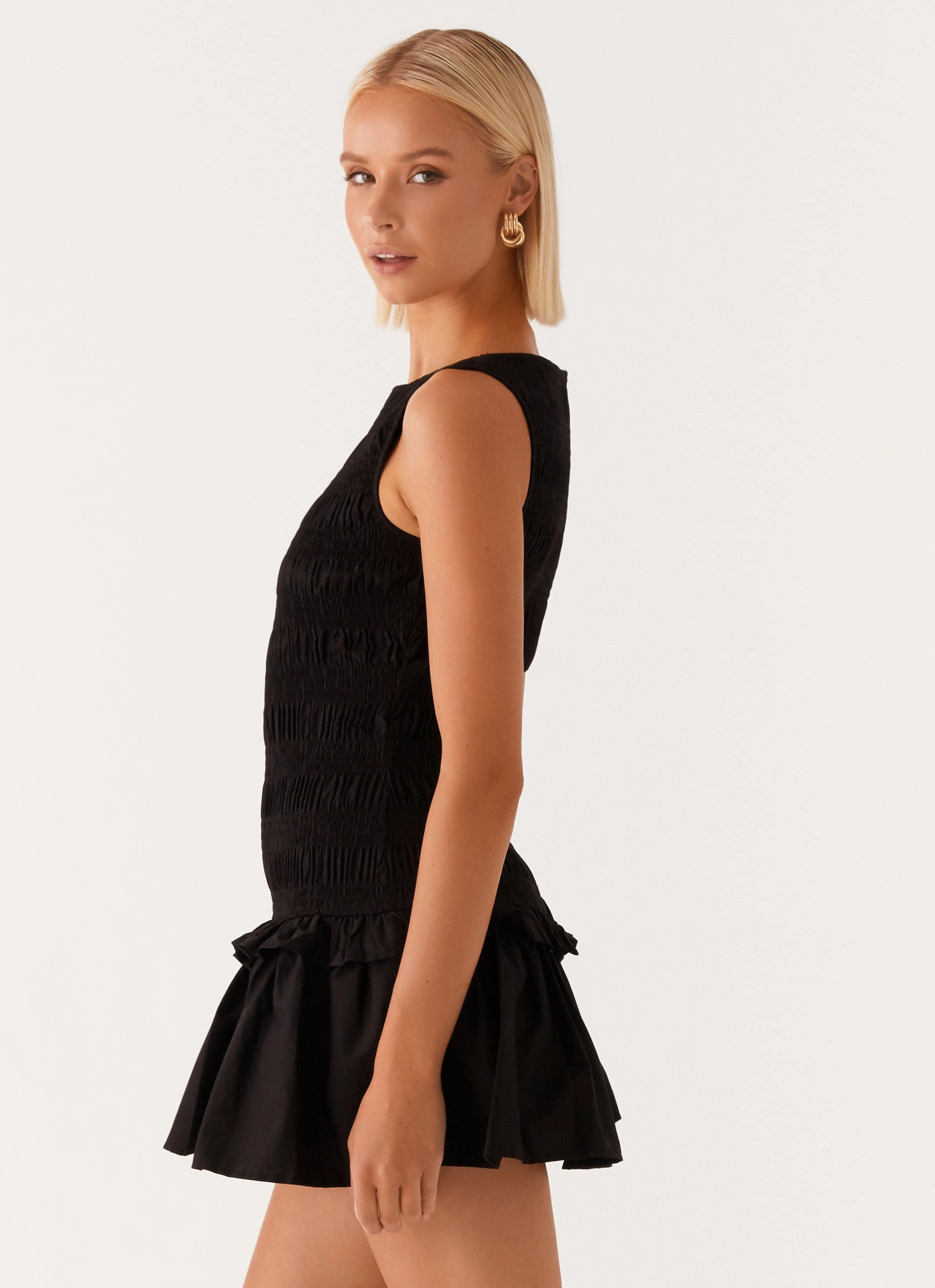 Garden Kisses Shirred Mini Dress - Black Dress-Up Style Ready Glow