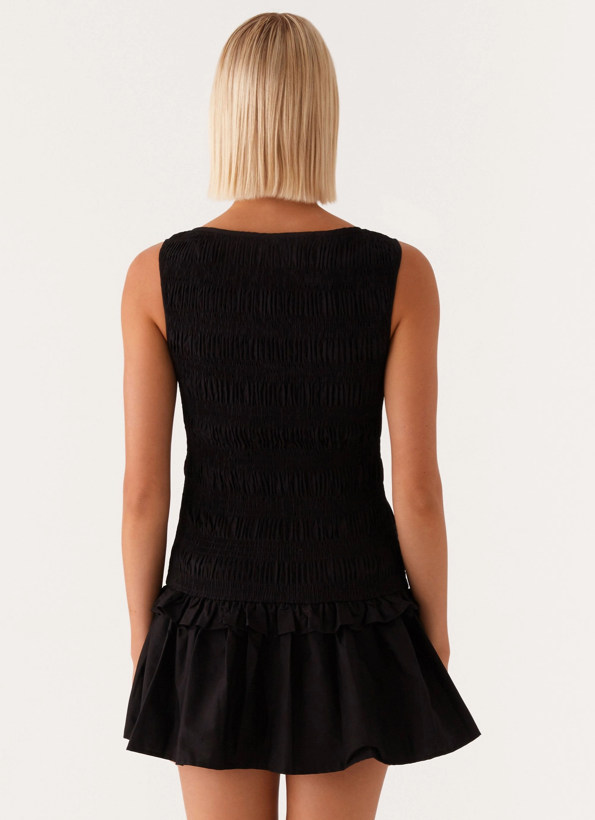 Versatile Edge Garden Kisses Shirred Mini Dress - Black