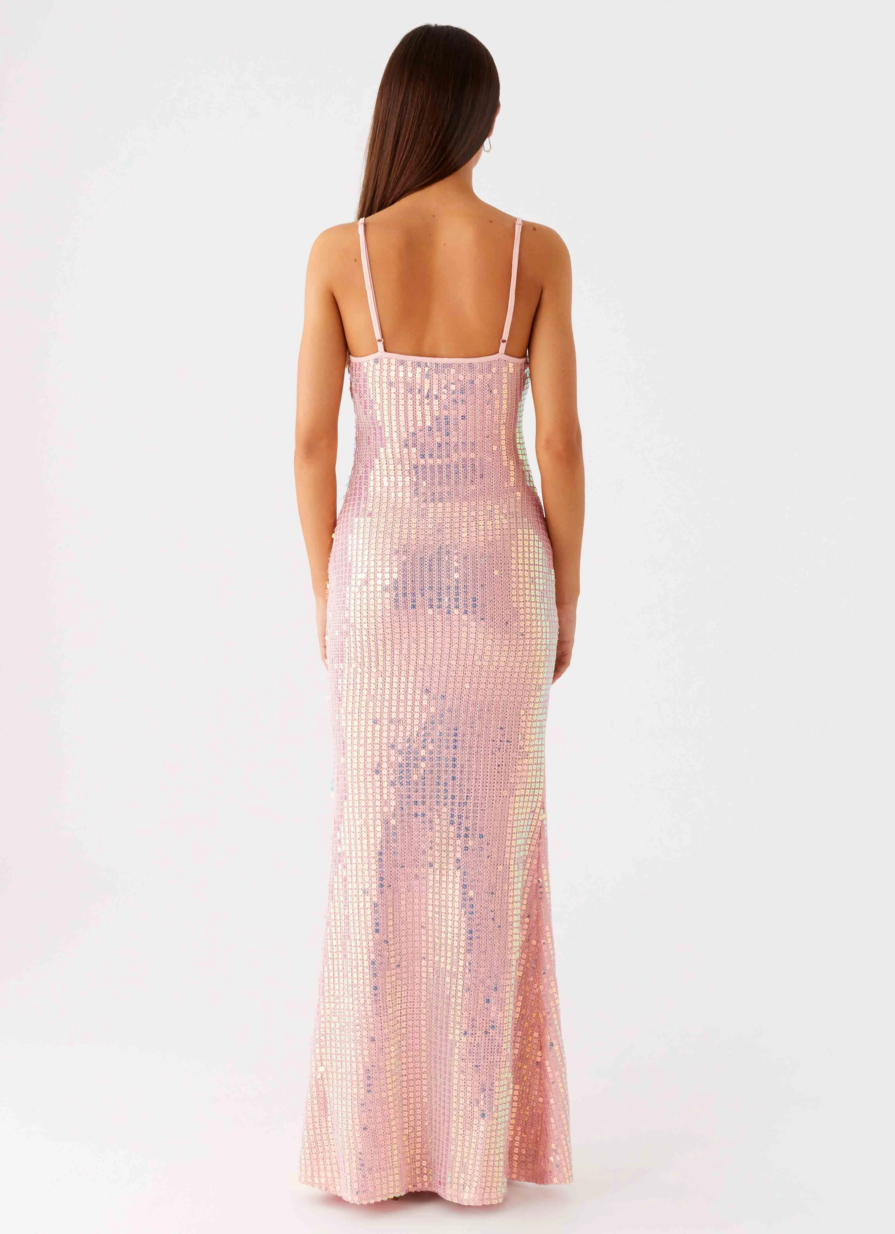 Attitude Knit Sequin Maxi Dress - Iridescent Pink Silky texture