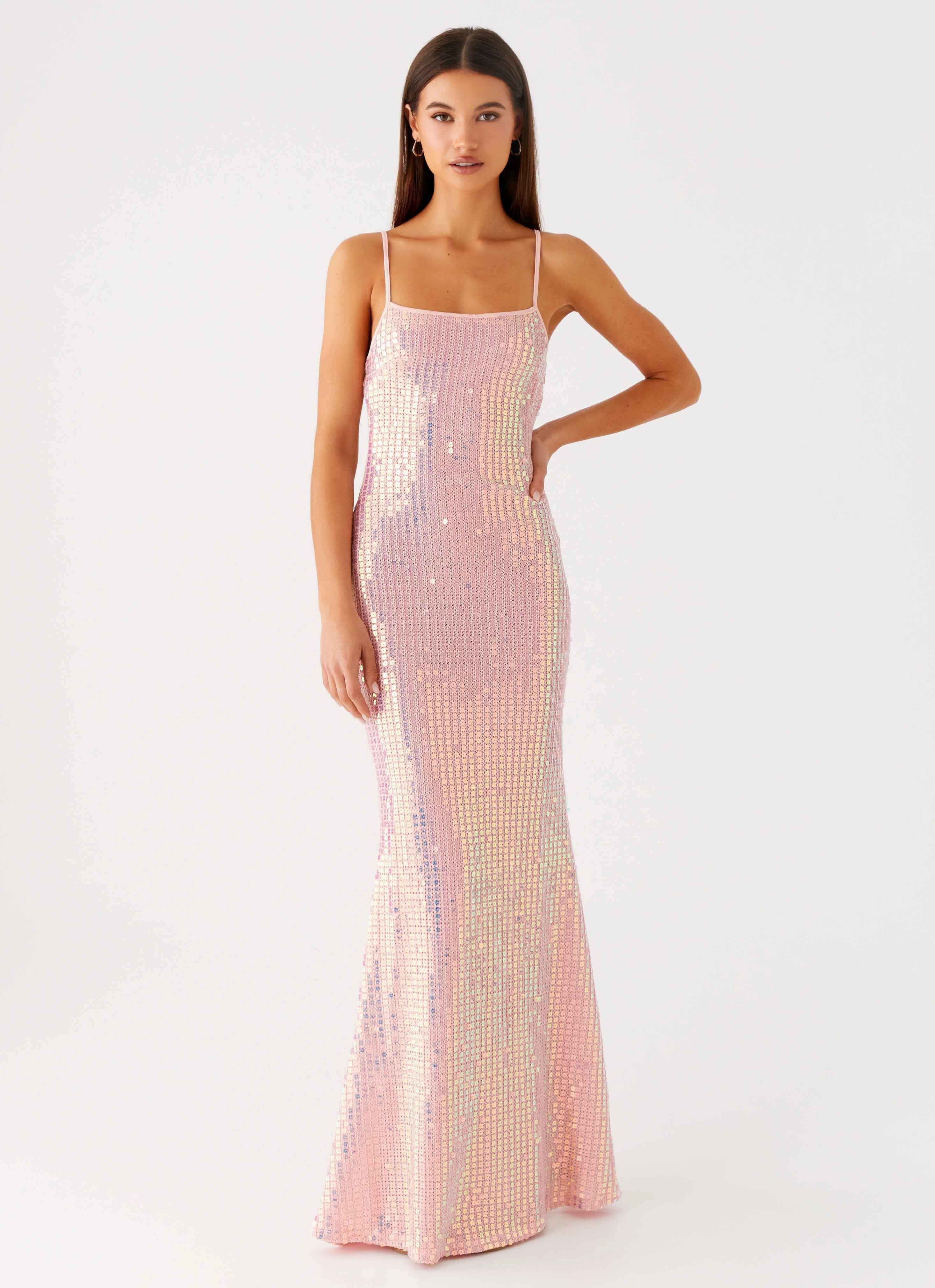 Attitude Knit Sequin Maxi Dress - Iridescent Pink Lace-Edge