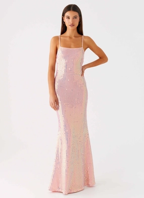 Attitude Knit Sequin Maxi Dress - Iridescent Pink Lace-Edge
