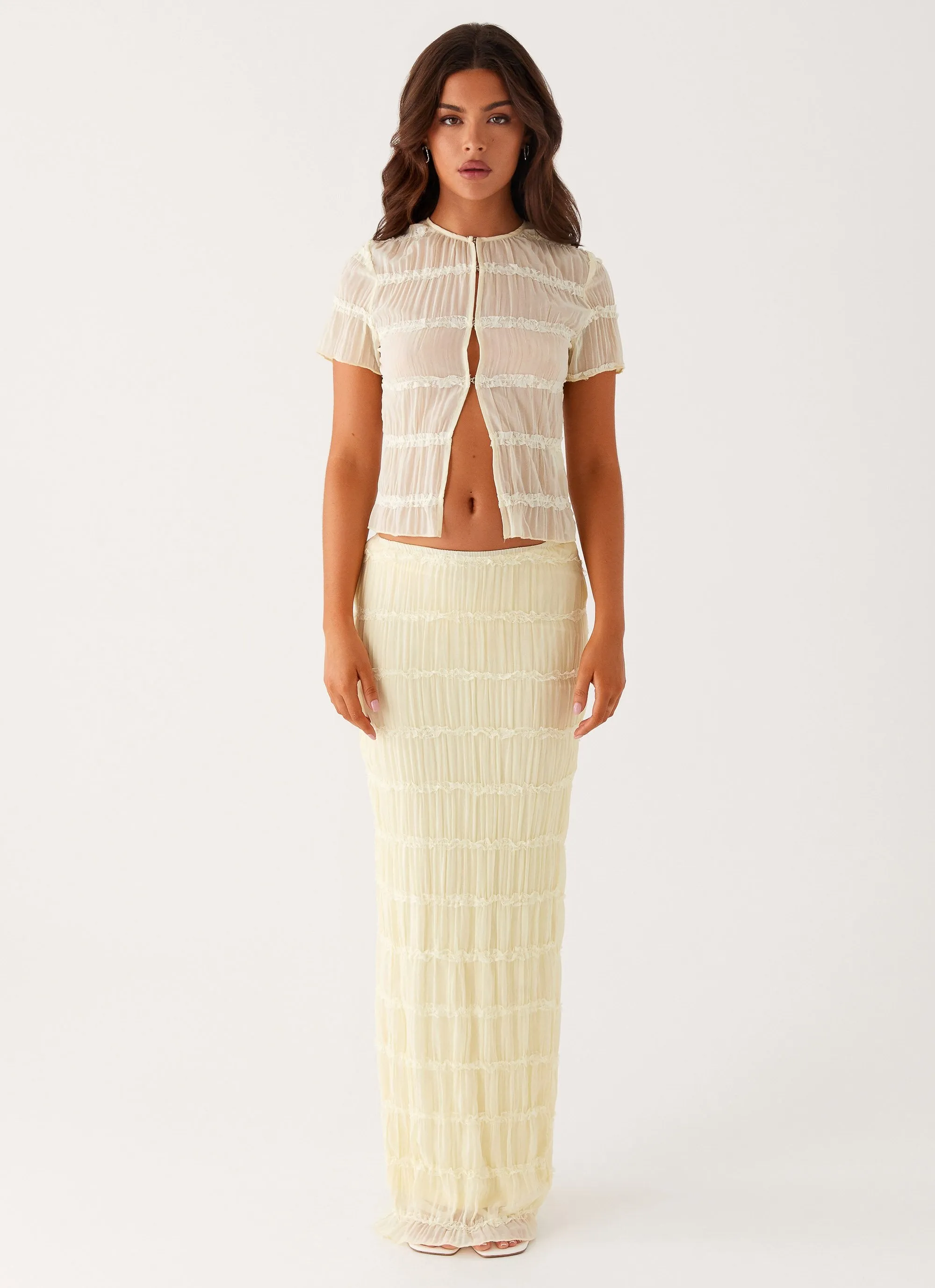 muted tone Ankle length Daydreaming Low Rise Maxi Skirt - Yellow