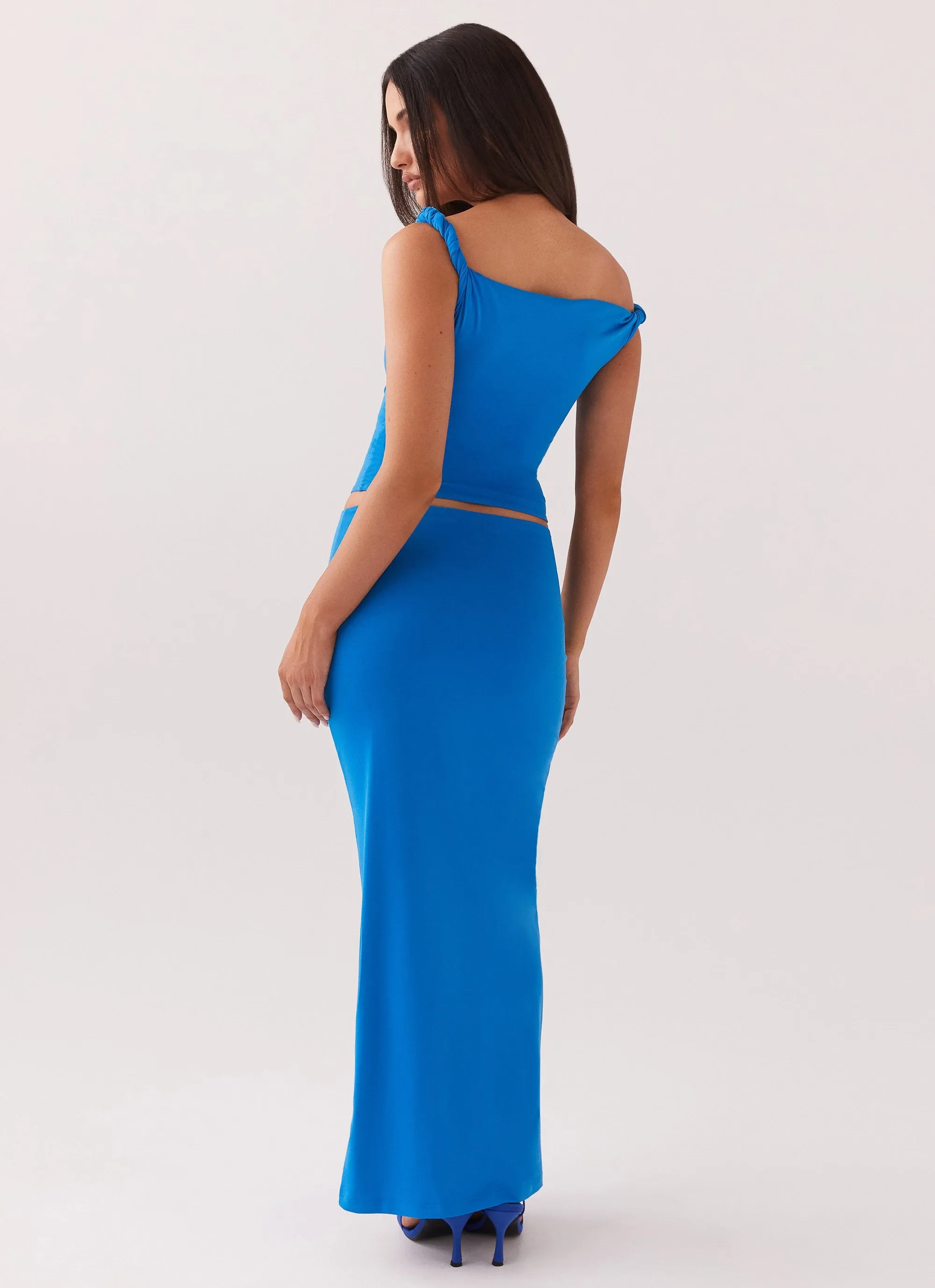 Solace Soul Maxi Skirt - Cobalt Delicate Texture Twist Front
