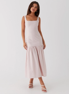 Photo Glow Comfort Waist Fit Ladylike Midi Dress - Pink