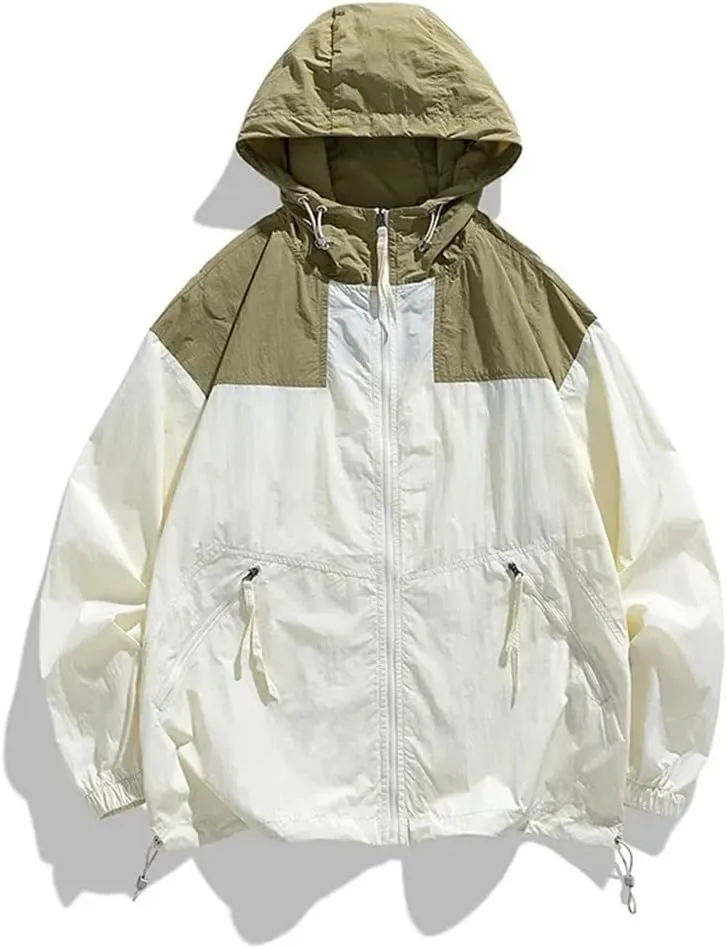 DBFBDTU Men Patchwork Outdoor Hooded Jackets Women'S Loose Long Sleeves Breathable Coat Tops