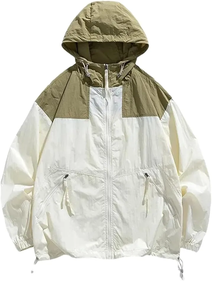 DBFBDTU Men Patchwork Outdoor Hooded Jackets Women'S Loose Long Sleeves Breathable Coat Tops