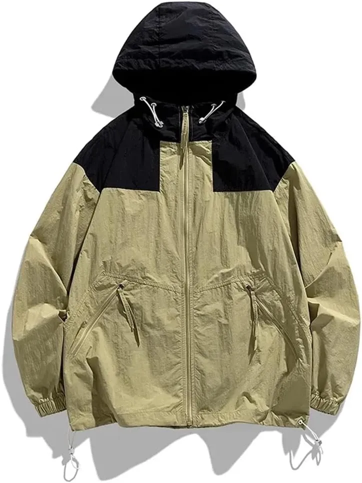 DBFBDTU Men Patchwork Outdoor Hooded Jackets Women'S Loose Long Sleeves Breathable Coat Tops