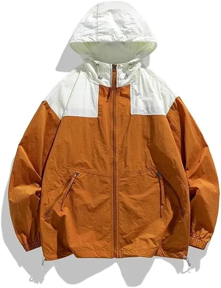 DBFBDTU Men Patchwork Outdoor Hooded Jackets Women'S Loose Long Sleeves Breathable Coat Tops