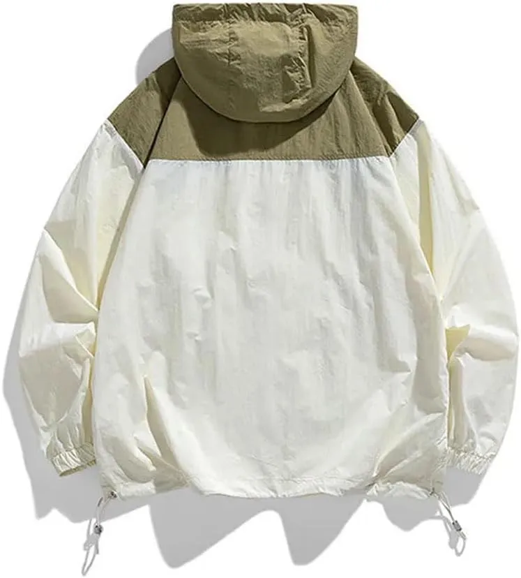 DBFBDTU Men Patchwork Outdoor Hooded Jackets Women'S Loose Long Sleeves Breathable Coat Tops