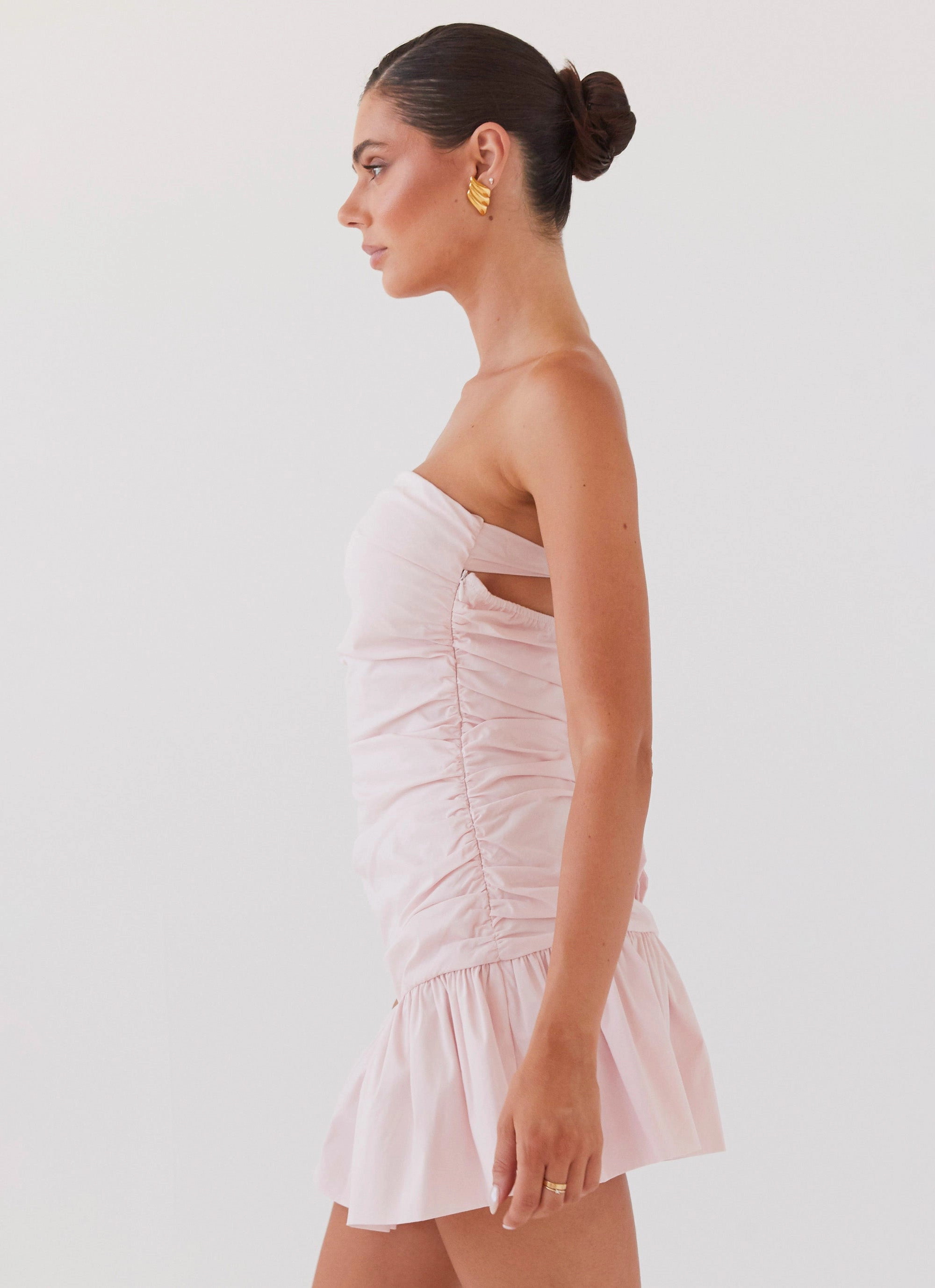 Dear Taylor Ruched Mini Dress - Pink Cloud Tailored Cut Limited-Edition