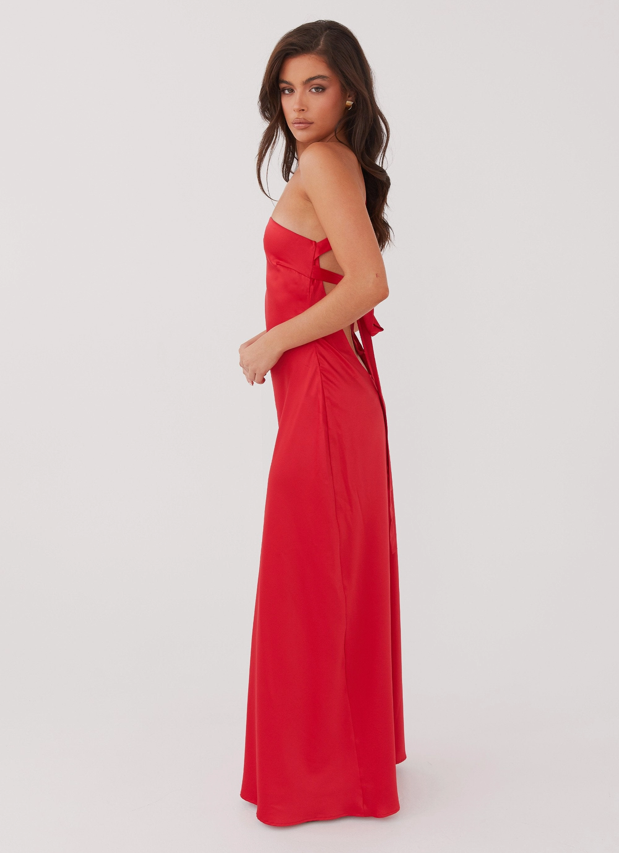 Delancy One Shoulder Maxi Dress - Rouge Red Fashion Option