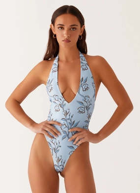 Multipurpose Layering Delia One Piece Swimsuit - Blue Floral Print