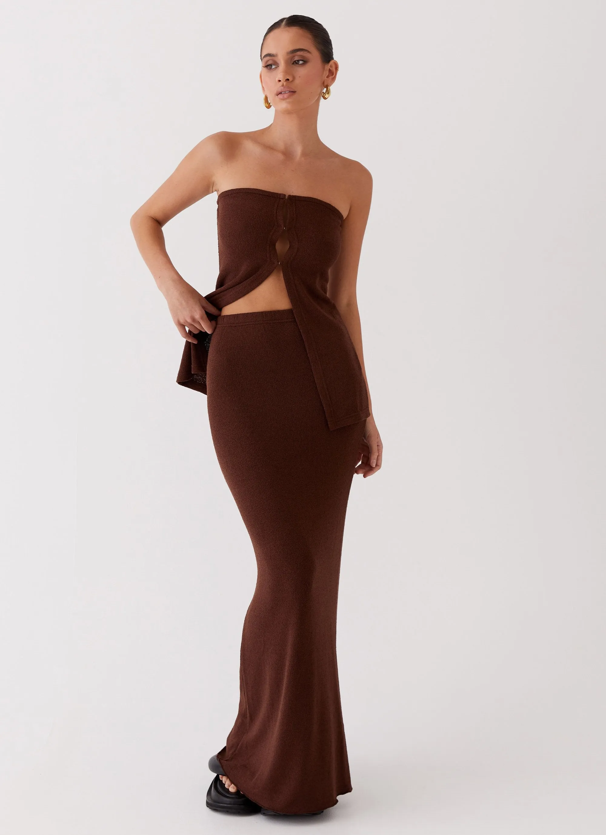 Full Circle Delicate Lady Knit Maxi Skirt - Chocolate