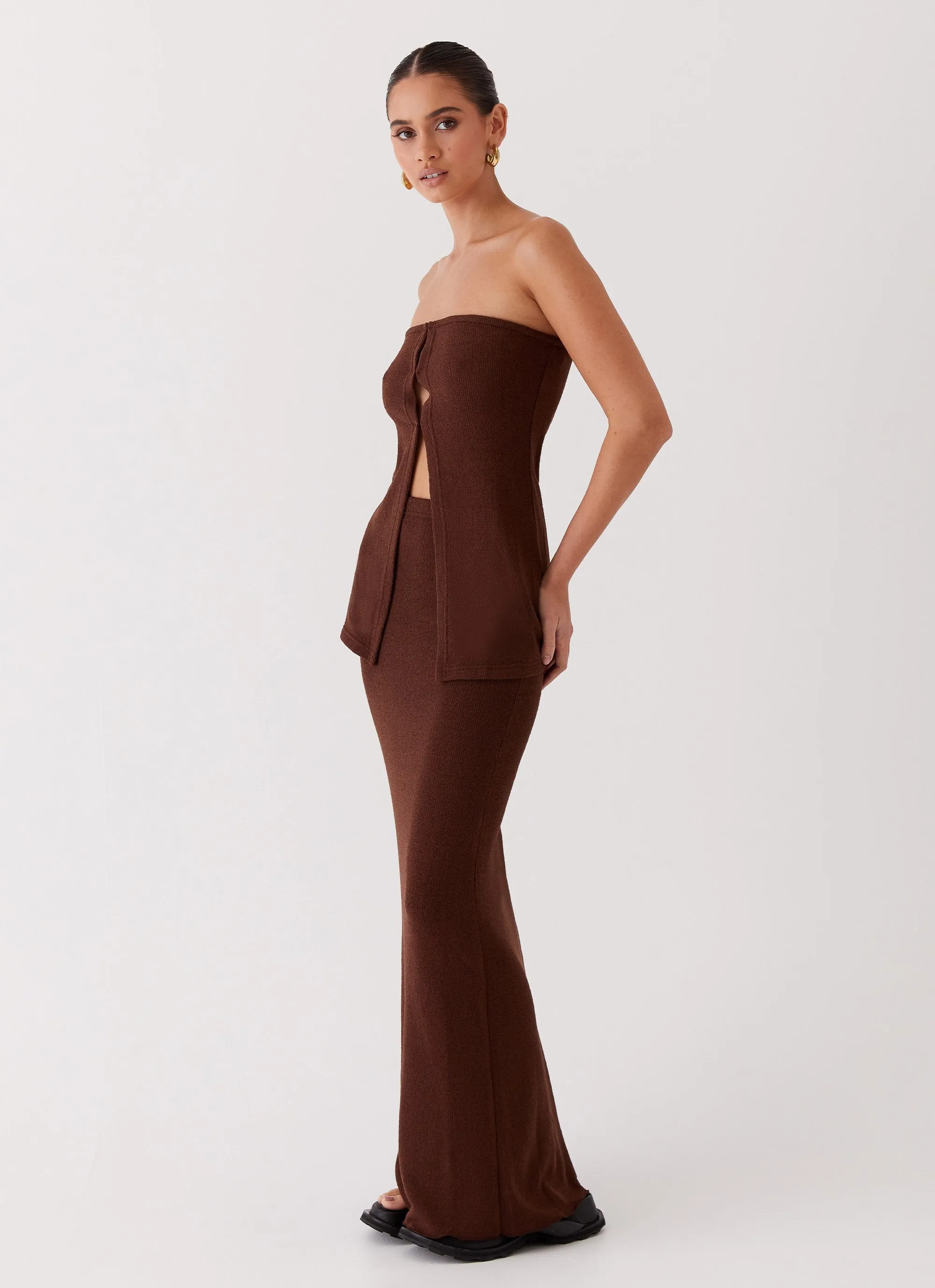 SublimatedPrint Unlined Design Delicate Lady Knit Top - Chocolate