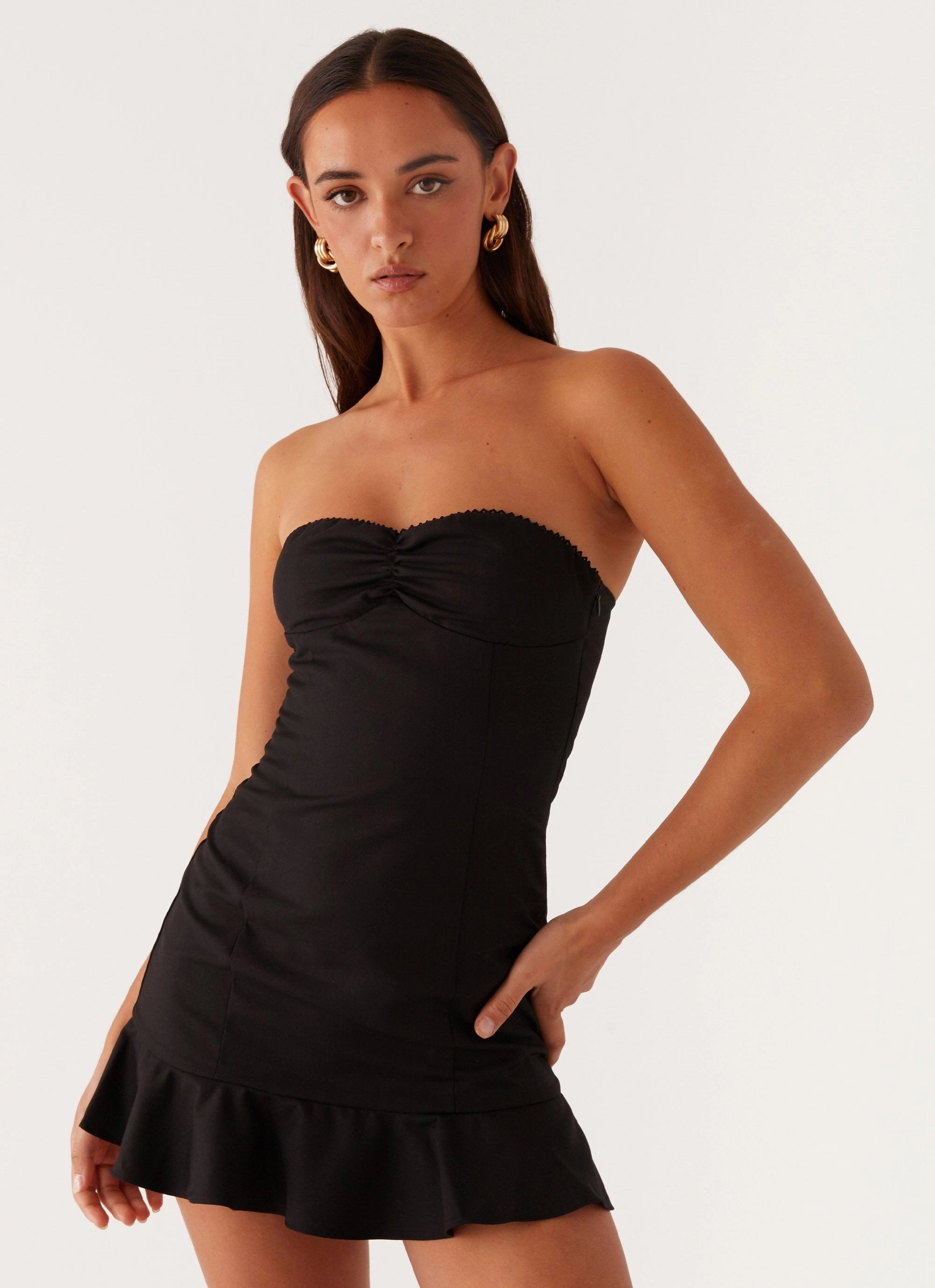Elegant Fabric Dreamy Touch Delmi Bustier Mini Dress - Black