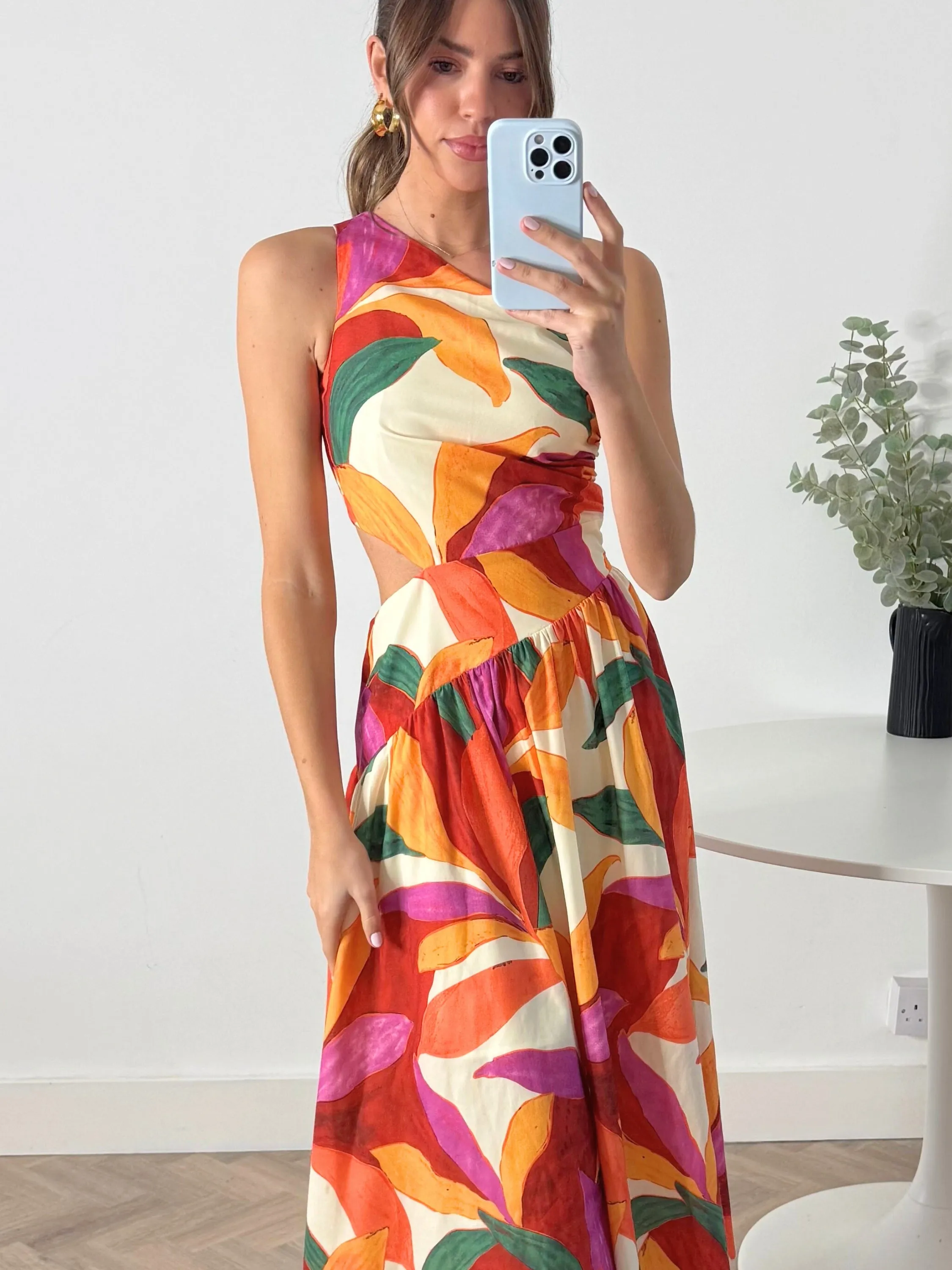 Flattering Cut Wear Jasmine Cut Out One Shoulder Dress in Multi
