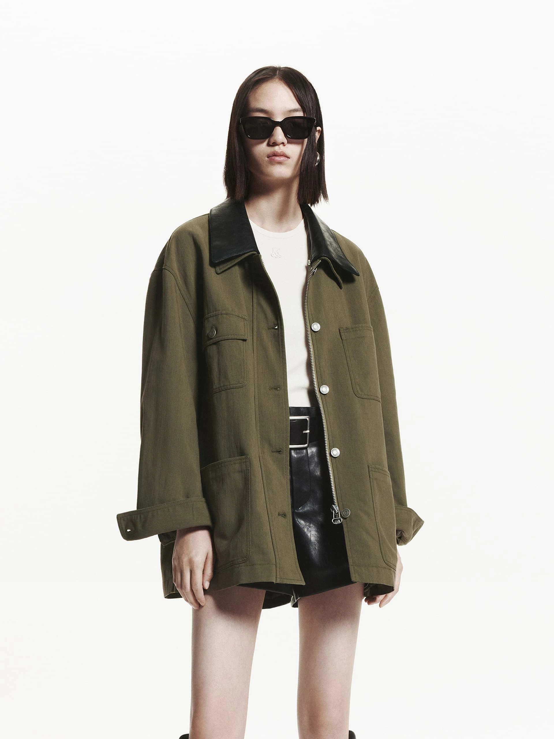 Leather Collar Loose Coat Warmth Retention Camo Print