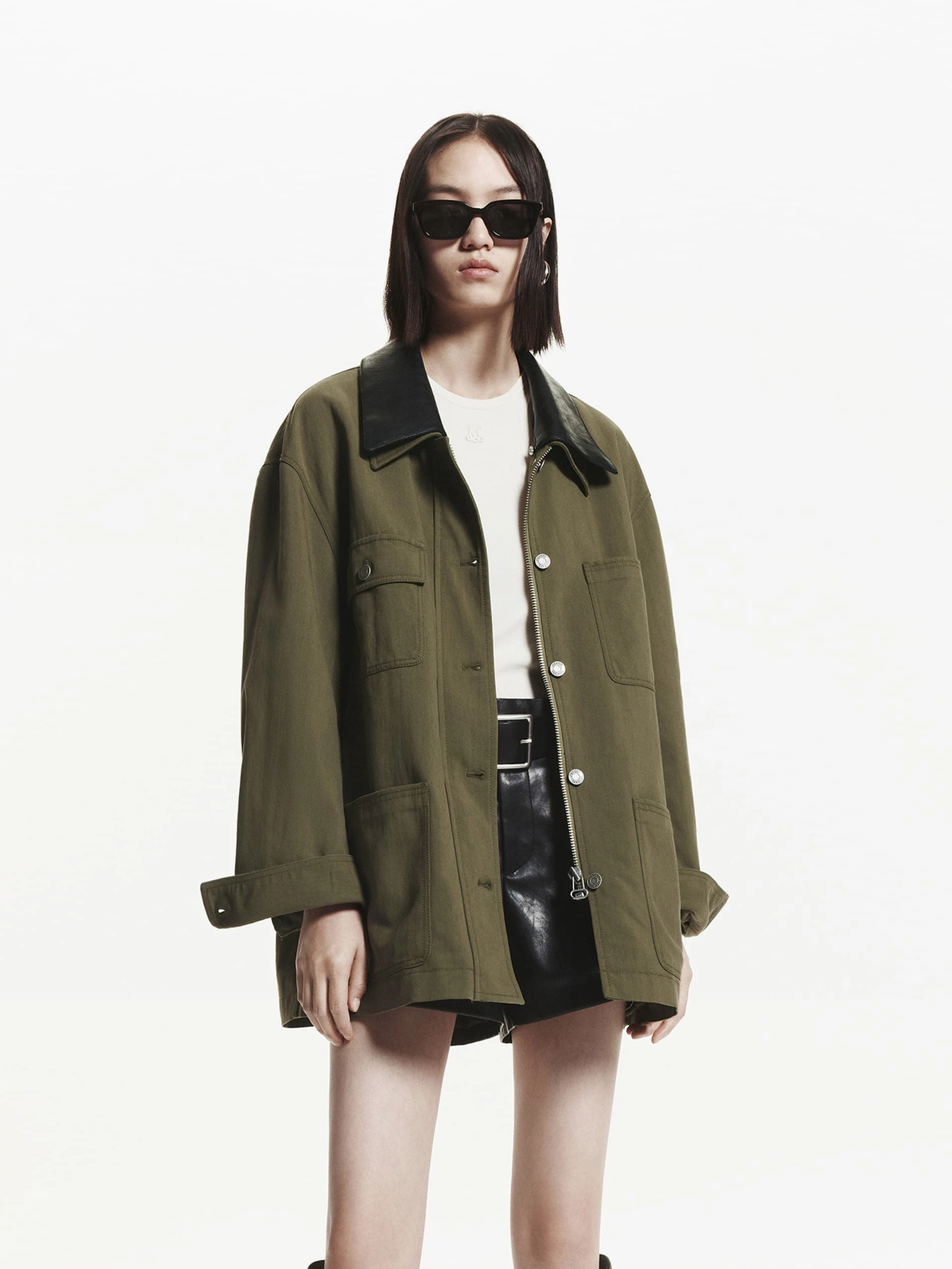 Leather Collar Loose Coat Heavyweight Fabric