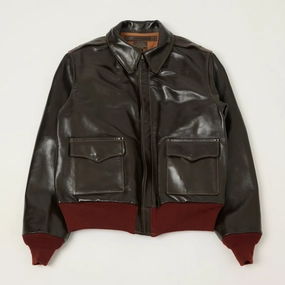 Ventilated Panels Recycled Polyester Buzz Rickson's A-2 'A.C.Contract' Leather Flight Jacket - Dark Brown