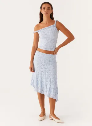 Diamond Sky Midi Skirt - Blue Urban Fashion Polished Touch
