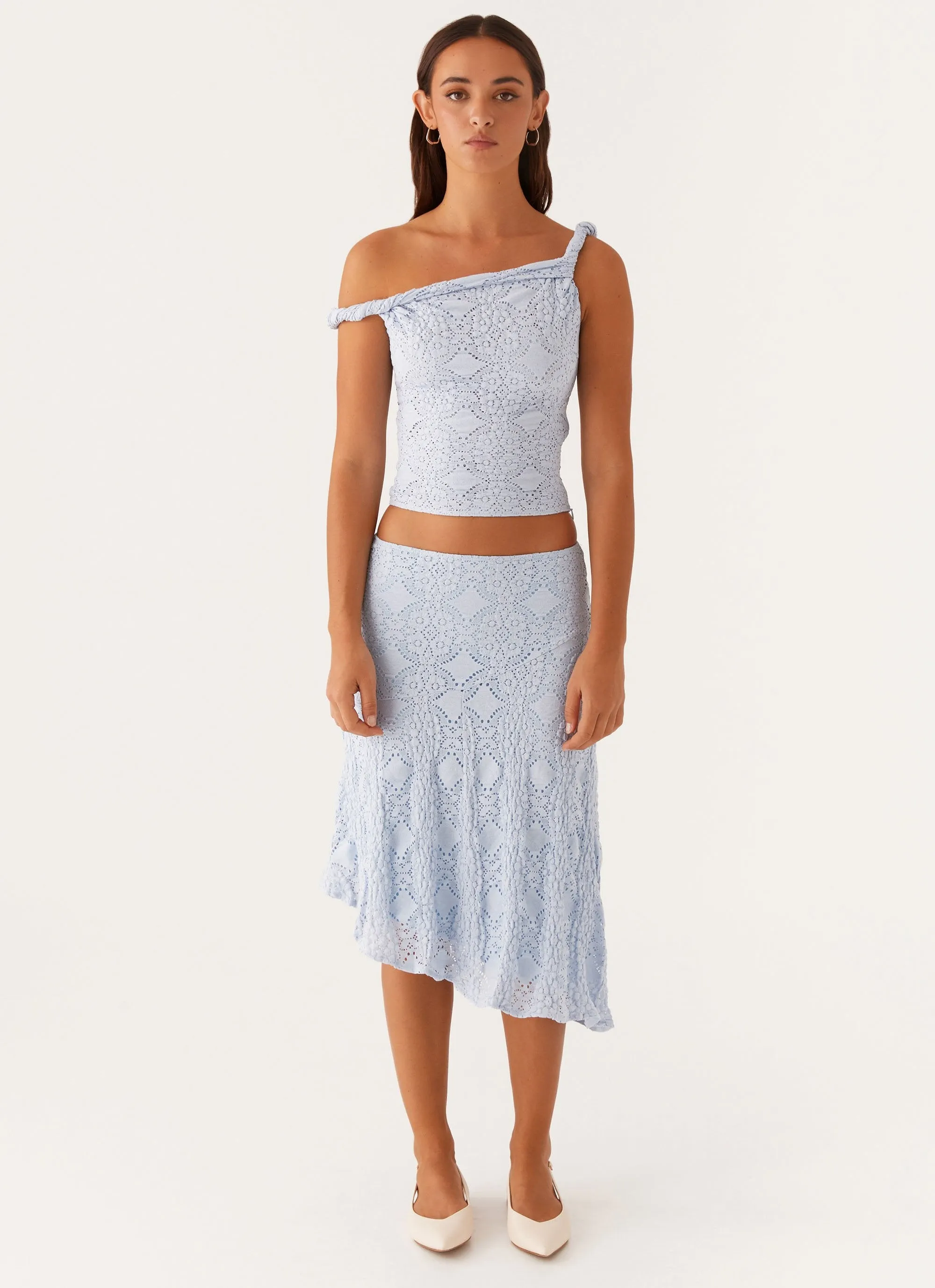 Diamond Sky Midi Skirt - Blue Daily Favorite Subtle Details