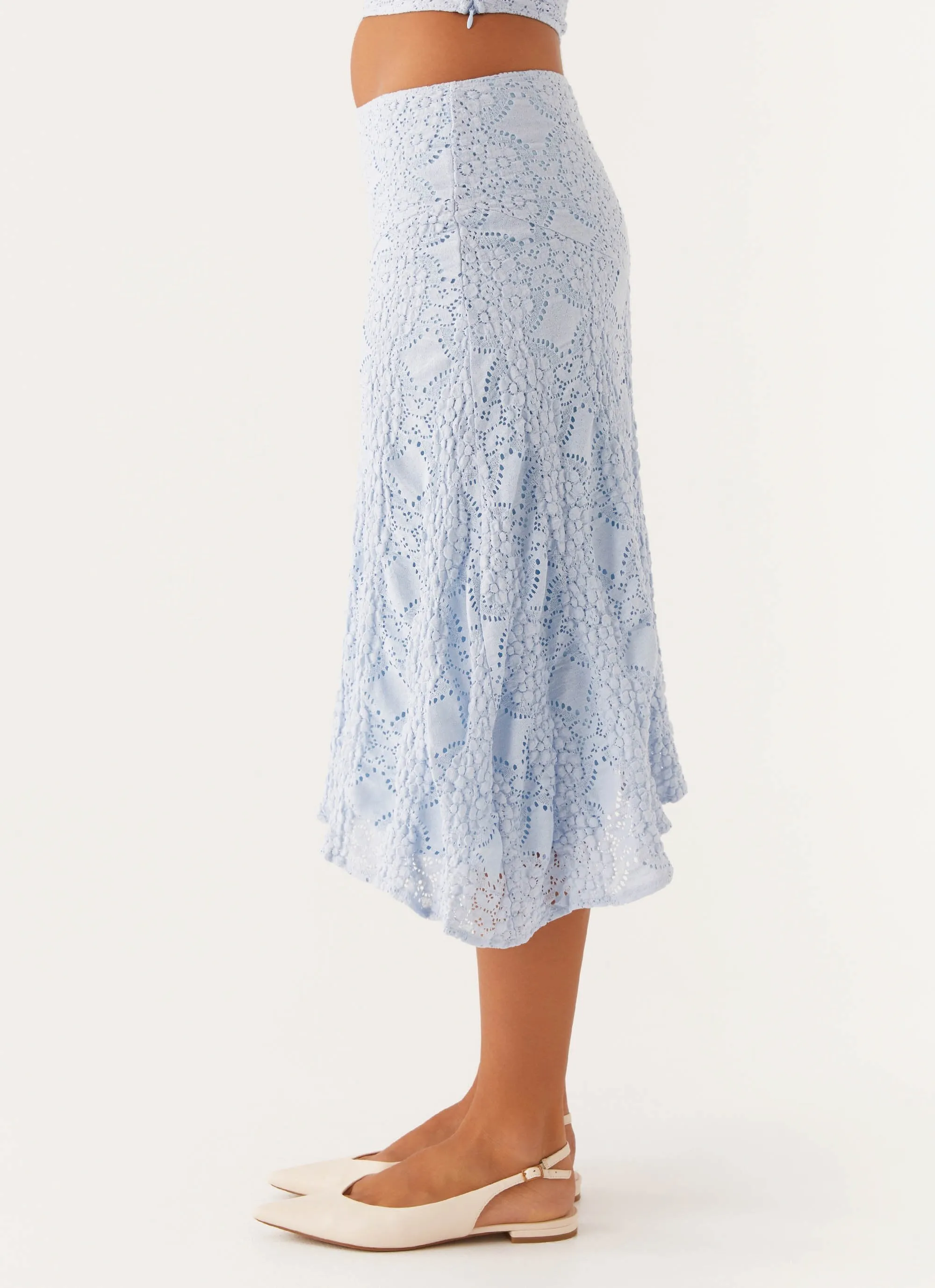Minimalist Style Plant Based Material Diamond Sky Midi Skirt - Blue