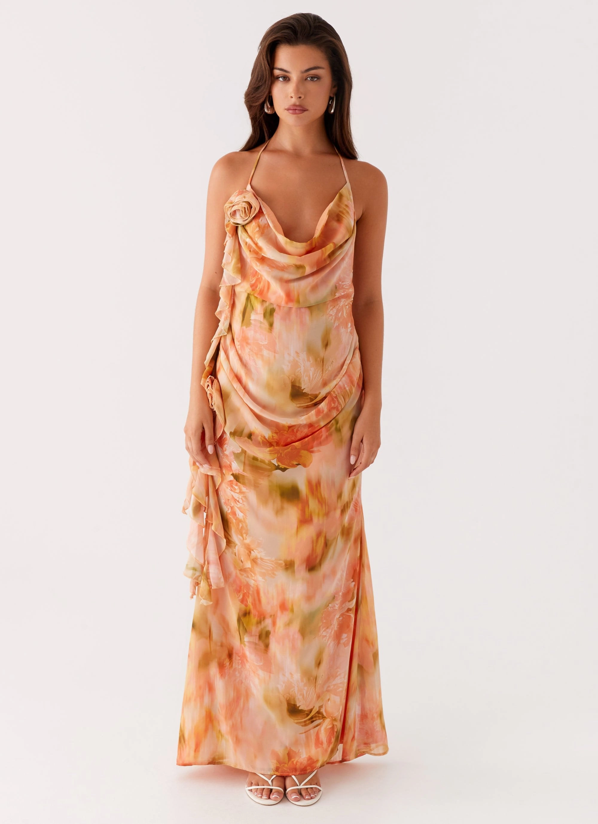 Diedre Rose Strappy Maxi Dress - Sunset Floral Elegant Outline