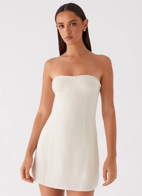 Do It That Way Linen Mini Dress - Ivory Chill Comfort Pure Tone