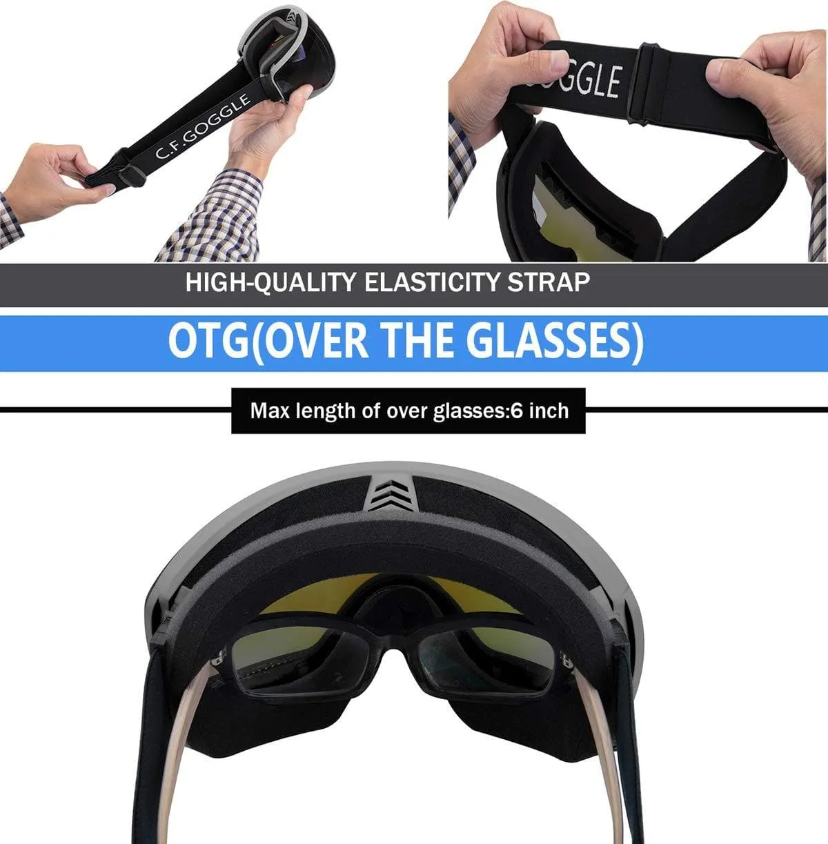 DODOING Ski Goggles, Winter Snow Sports Snowboard Goggles Over Glasses with Anti-Fog UV400 Protection Interchangeable Lens for Men Women & Youth Snowmobile Skiing Skating Eyewear