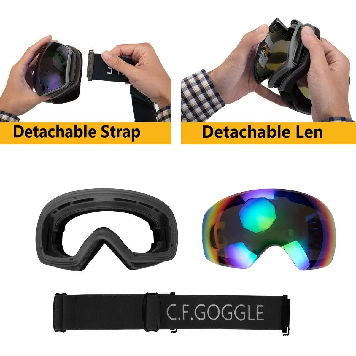 DODOING Ski Goggles, Winter Snow Sports Snowboard Goggles Over Glasses with Anti-Fog UV400 Protection Interchangeable Lens for Men Women & Youth Snowmobile Skiing Skating Eyewear