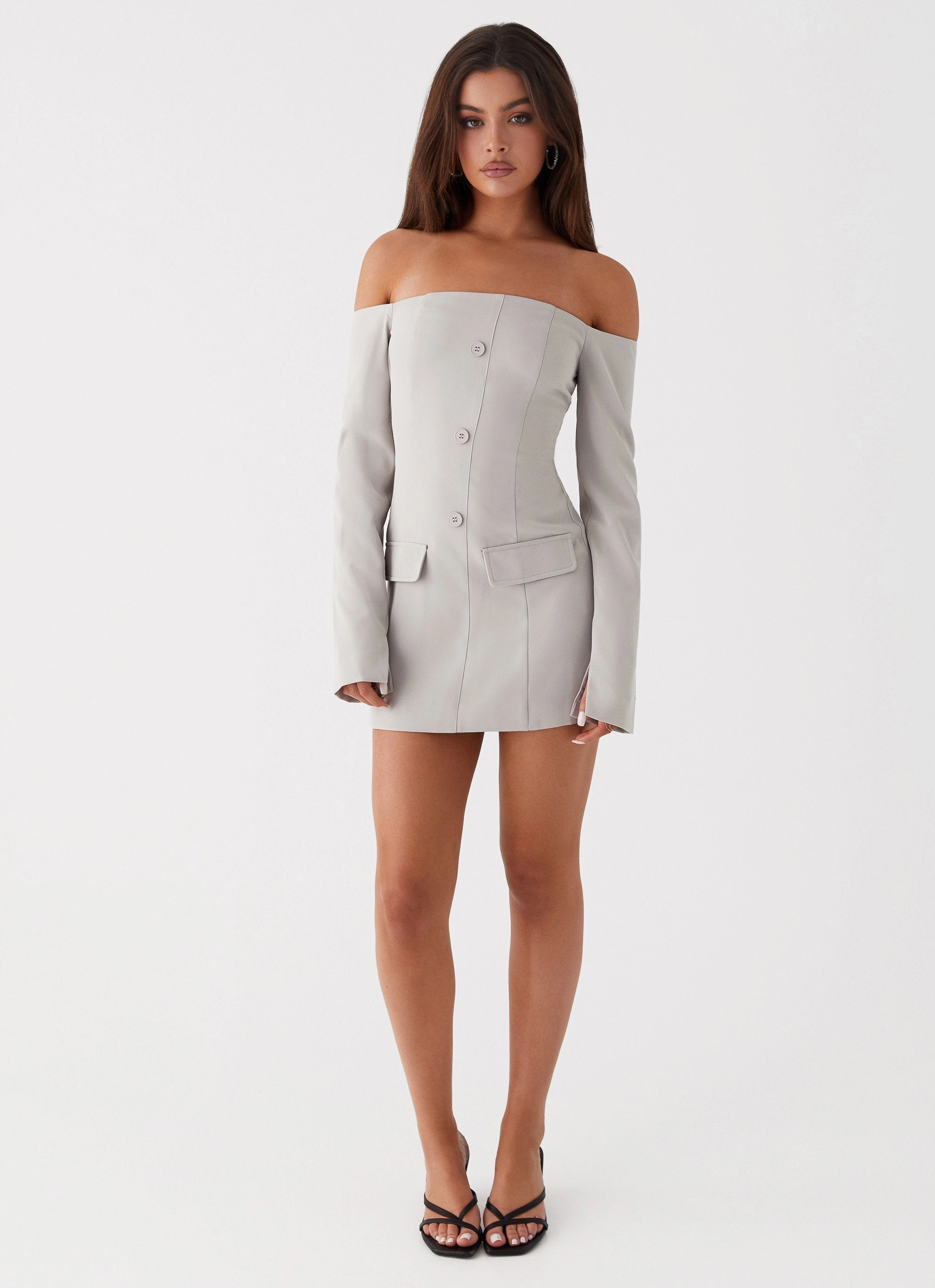 Dominique Blazer Mini Dress - Grey Nordic Calm Refined Cut