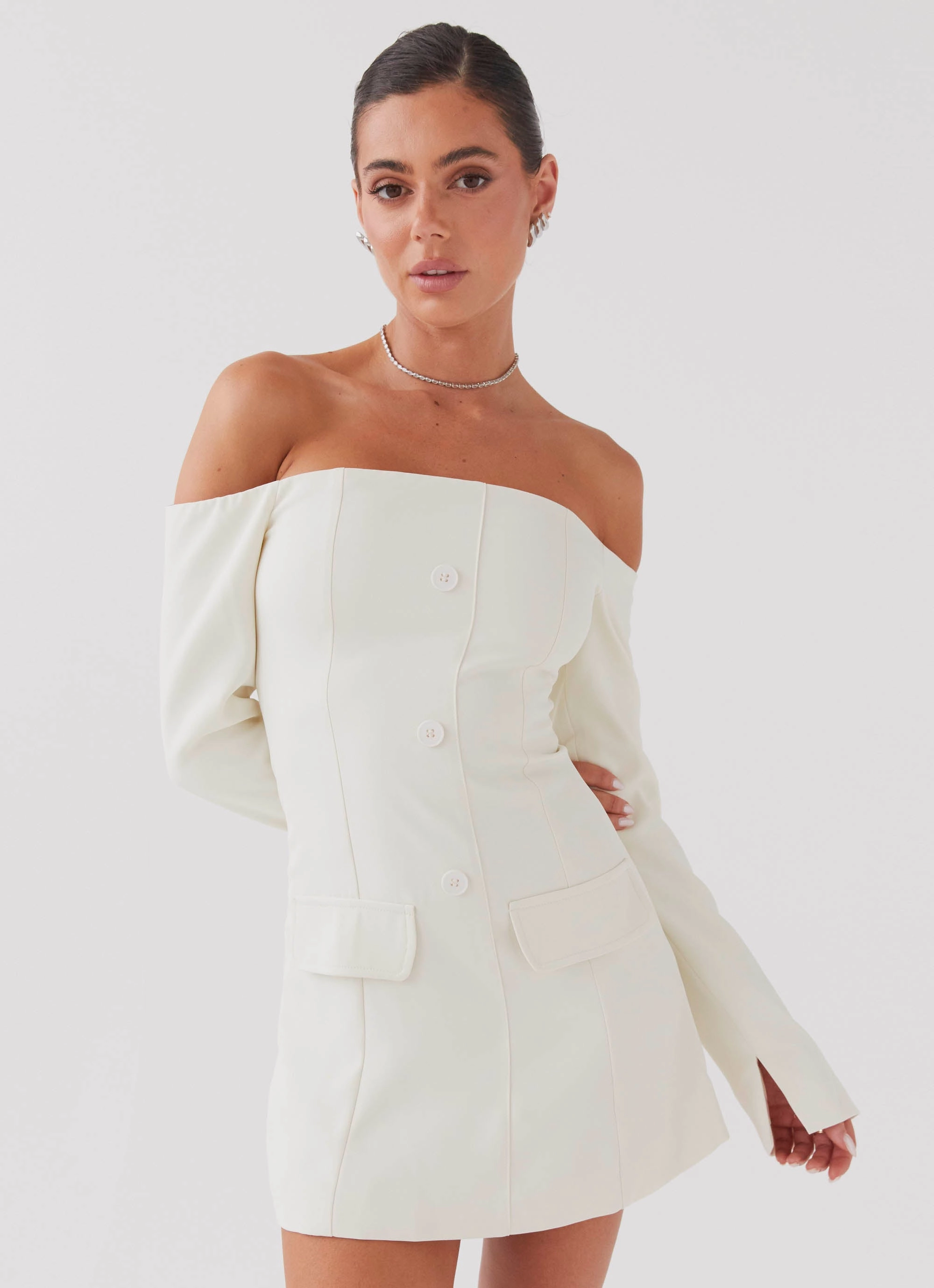 Special-Edition Comfortable and Flattering Dominique Blazer Mini Dress - Ivory