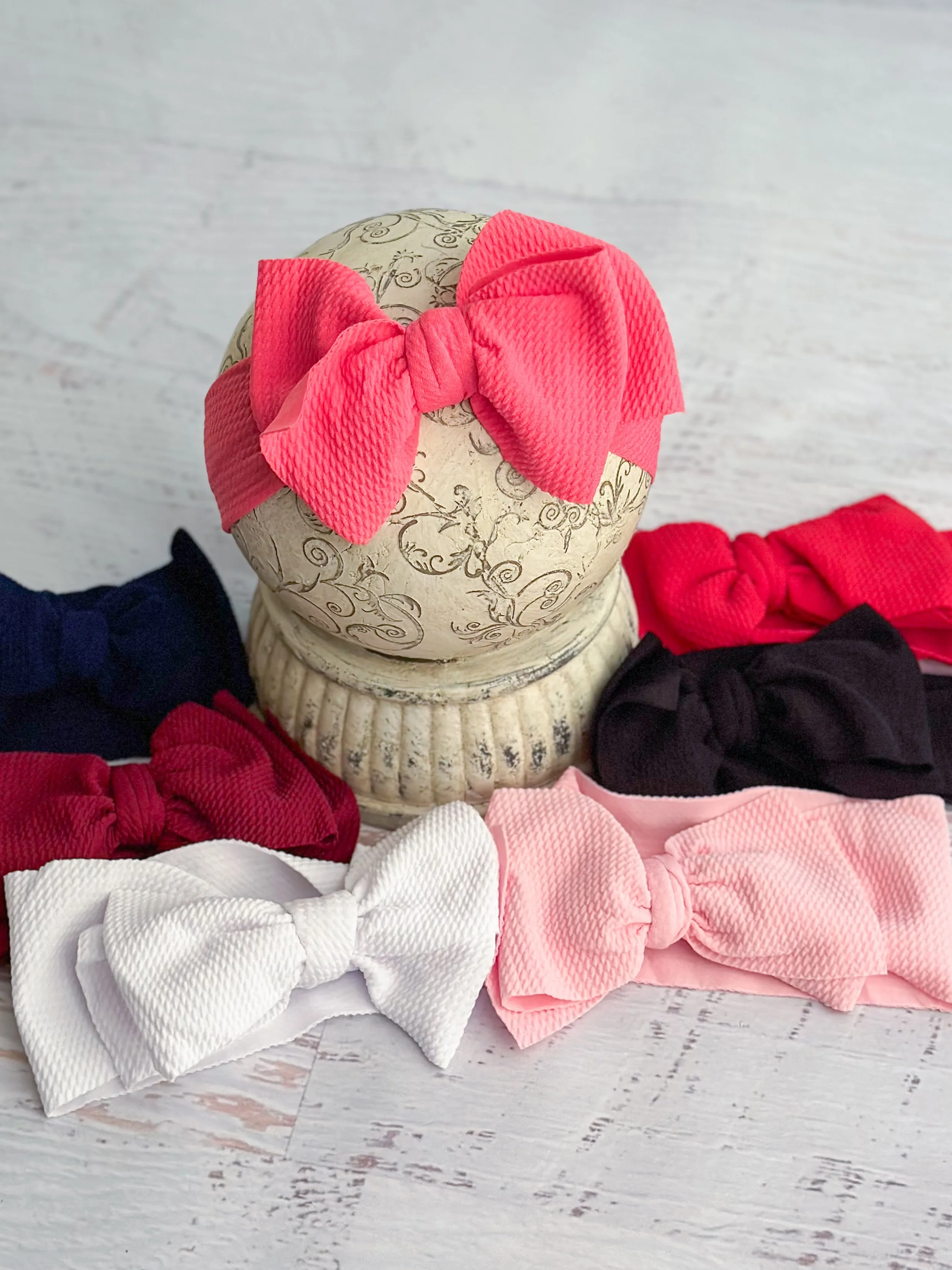 Double Bow Headbands - Solid Colors (Whtie & Hot pink)