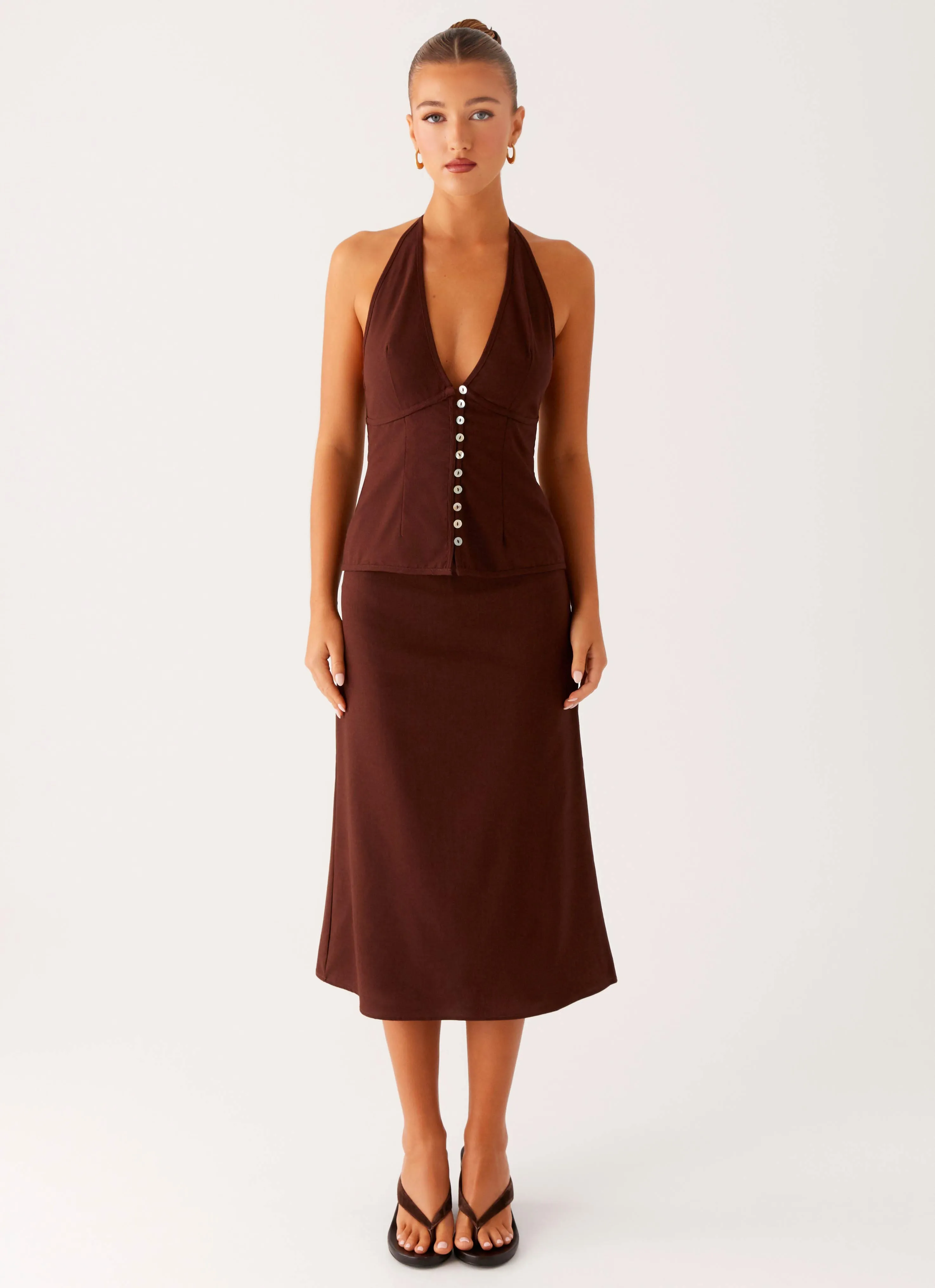 Minimalist Chic Esther Midi Skirt - Chocolate