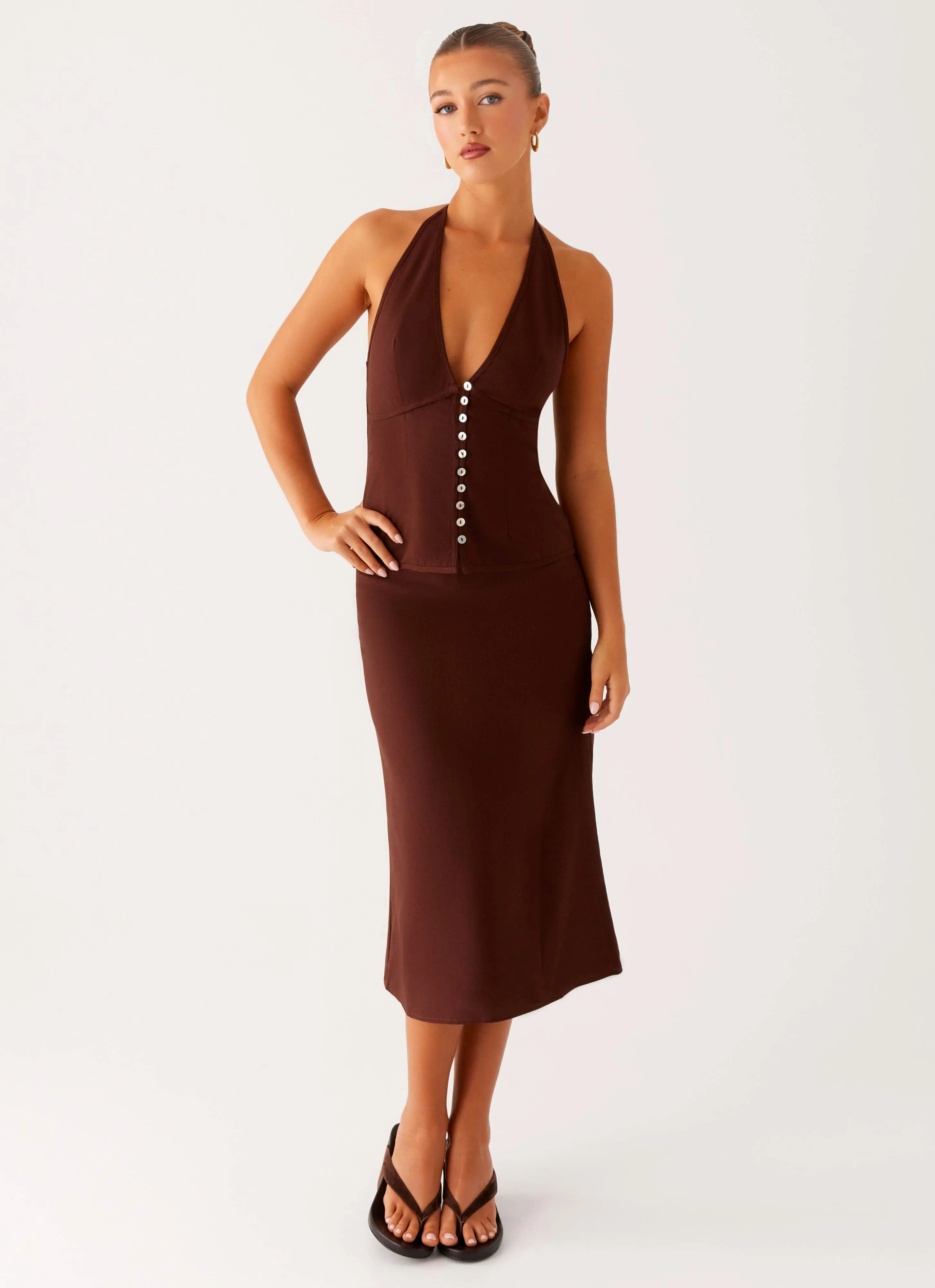 Relaxed Style Esther Midi Skirt - Chocolate