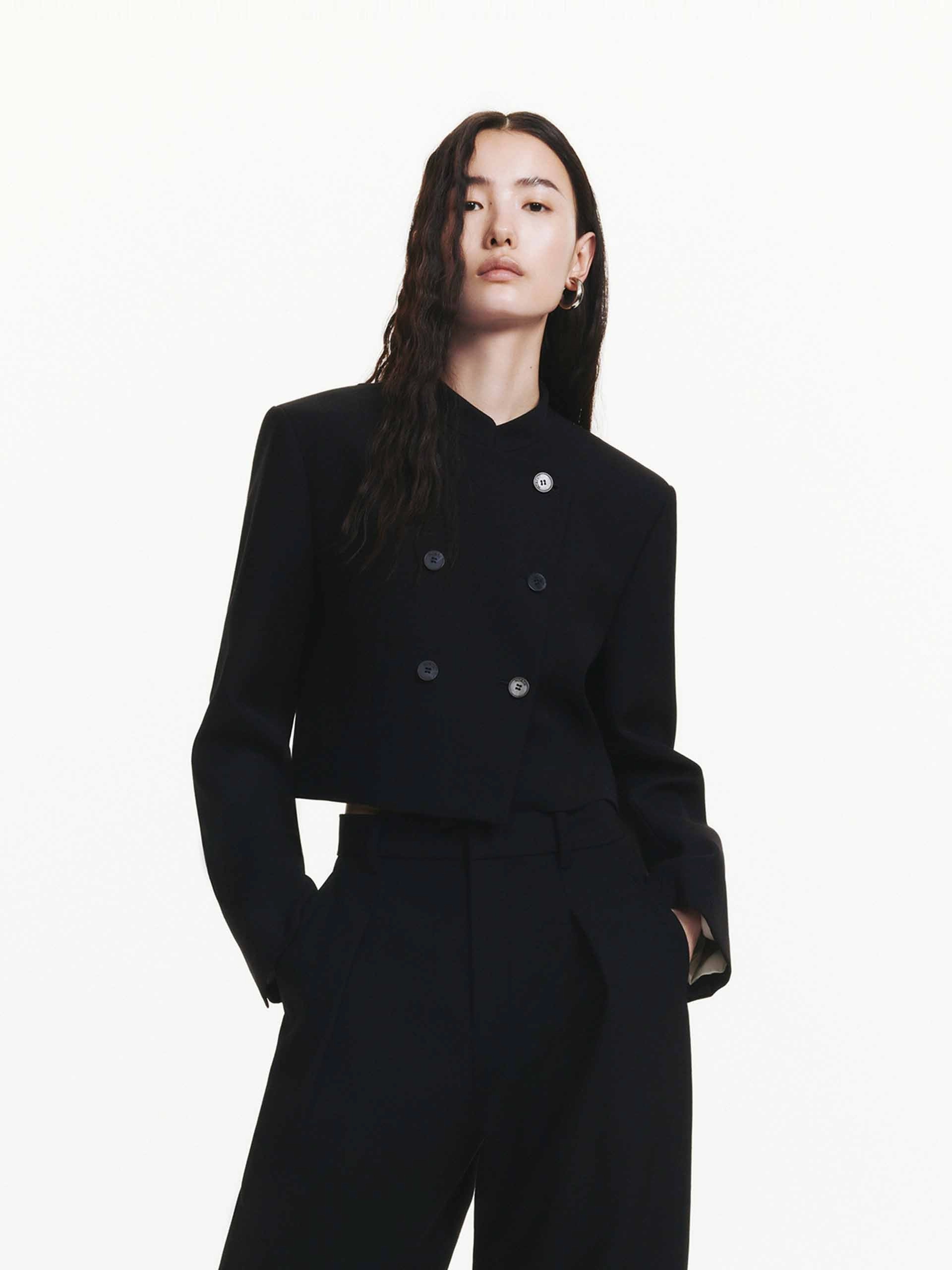 Stripe Look Double Breasted Crop Jacket